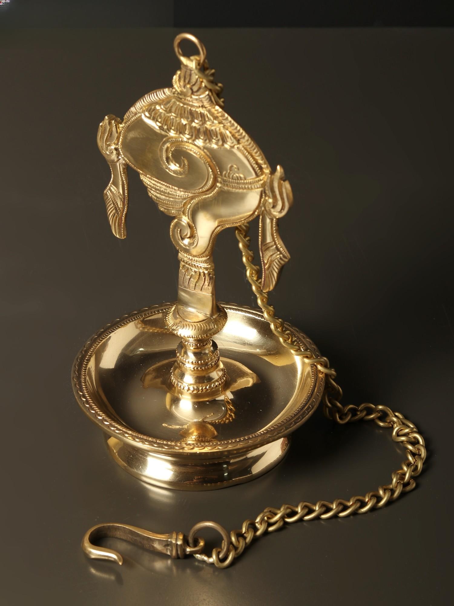 8" Brass Wall Hanging Conch Lamp - 2