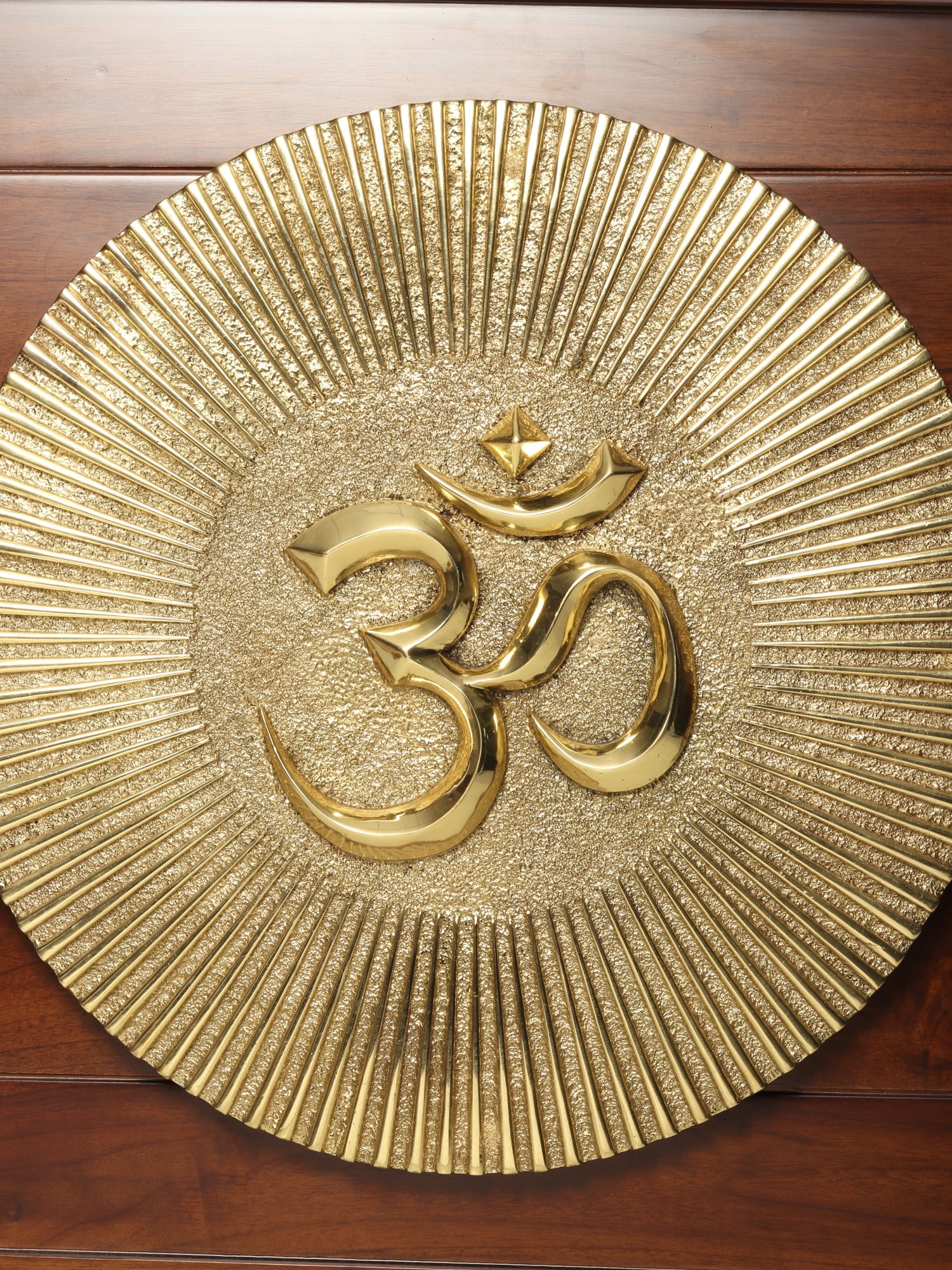 27" Teakwood Framed Fine Quality Brass Om (Aum) | Wall Hanging - 2