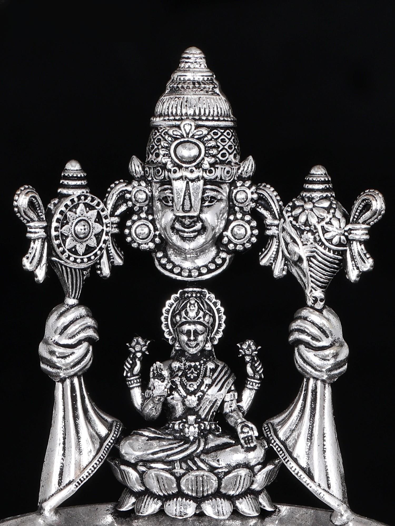 5" Small Brass Beautiful Diya of Tirupatibalaji and Goddess Lakshmi - 2