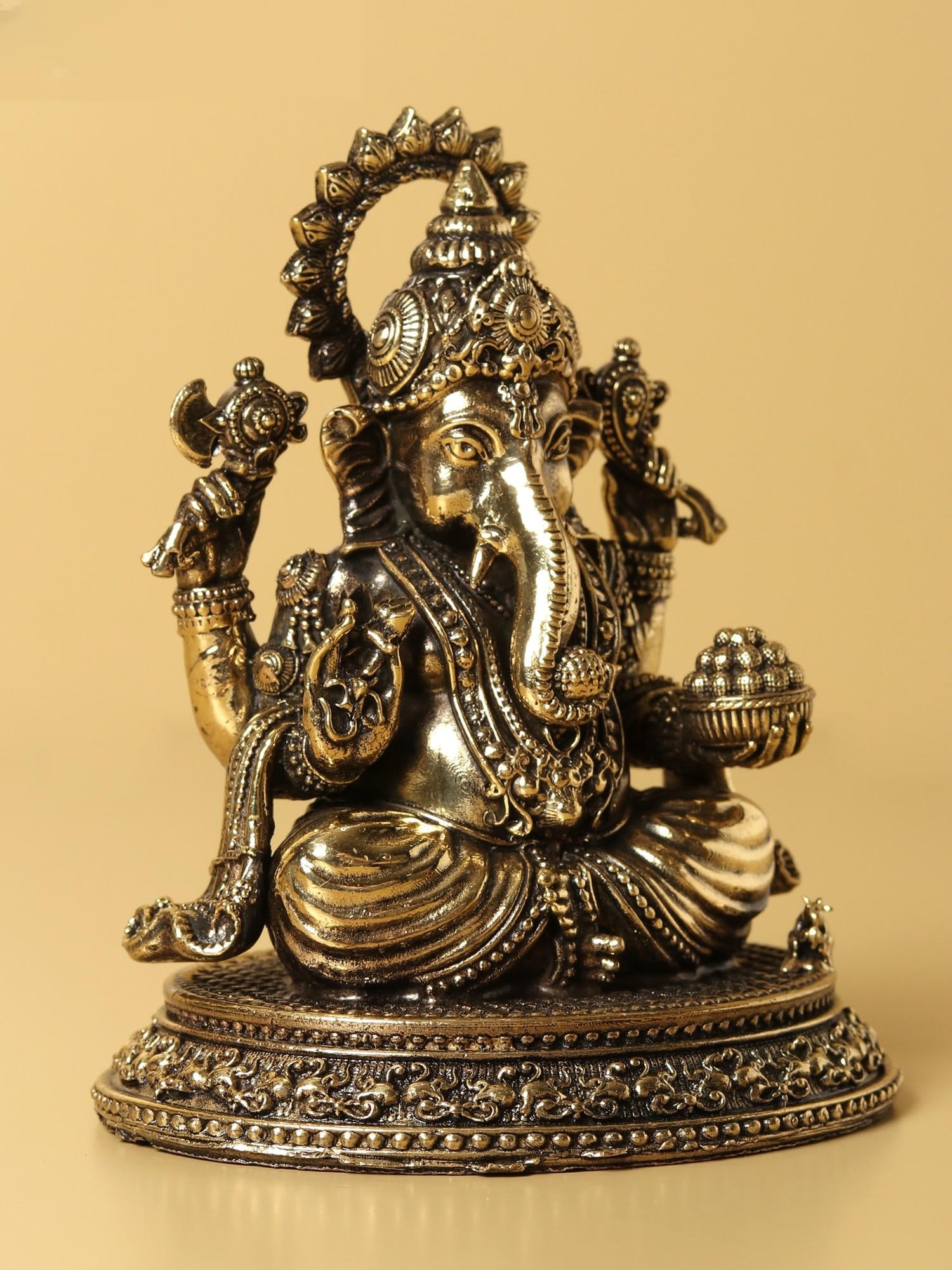 Small Brass Superfine Lord Ganapati Idol - 2