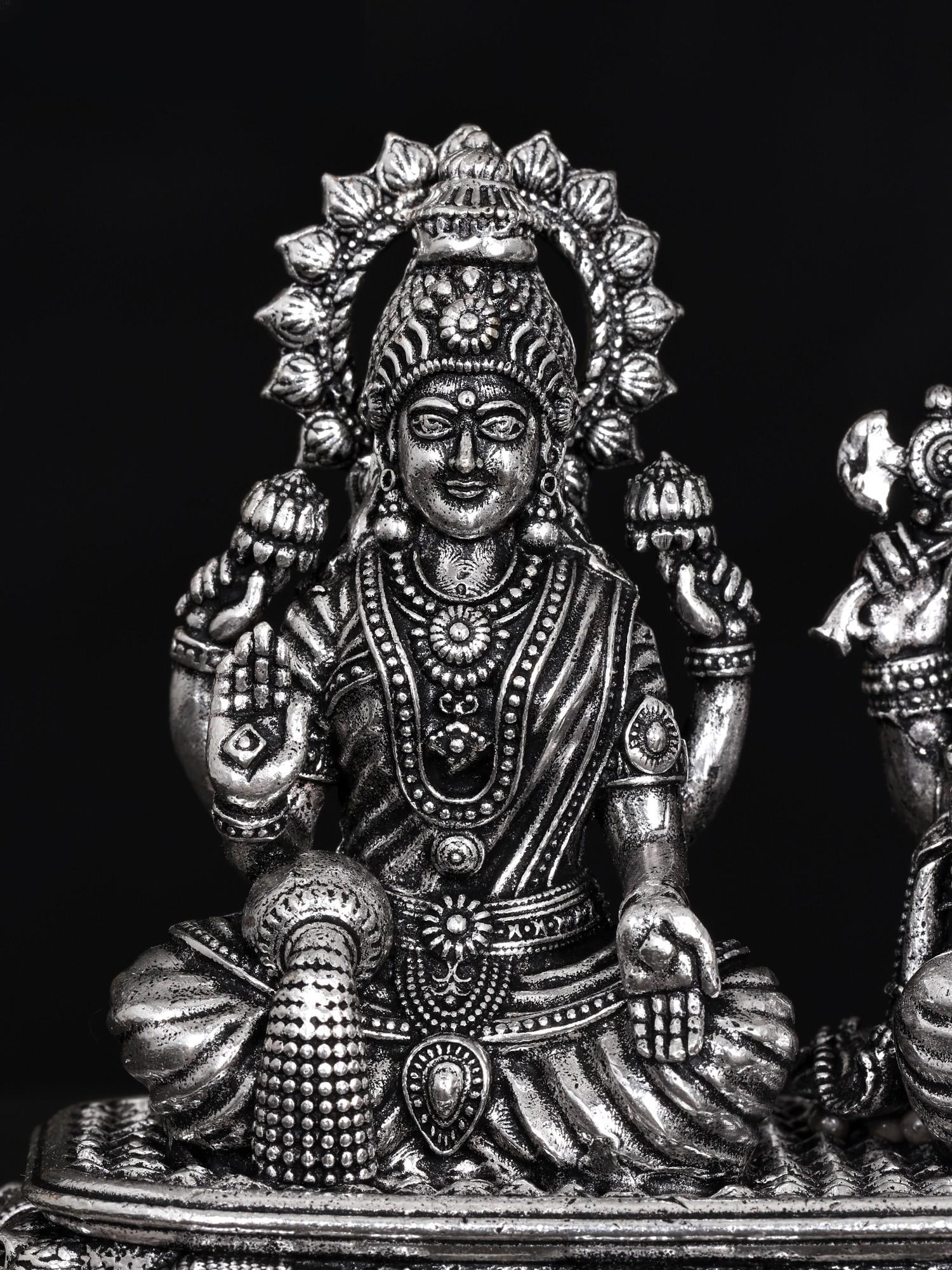 Goddess Lakshmi, Saraswati and Lord Ganesha Small Brass Idol - 2