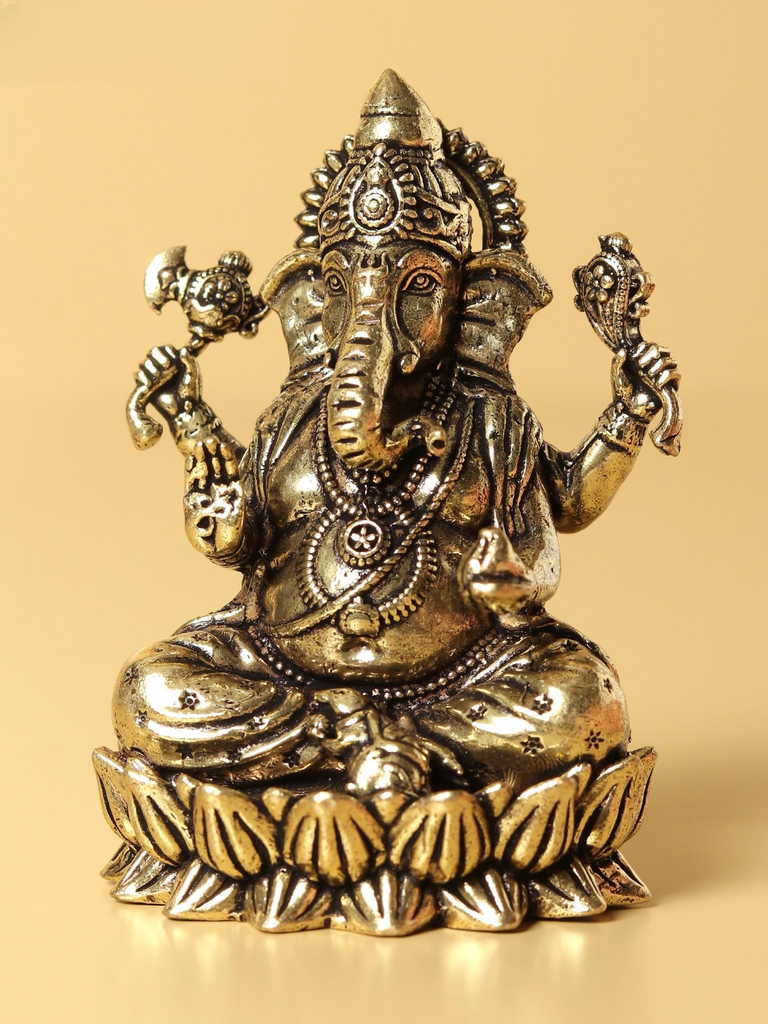 2" Small Brass Lord Ganesha Idol - 2