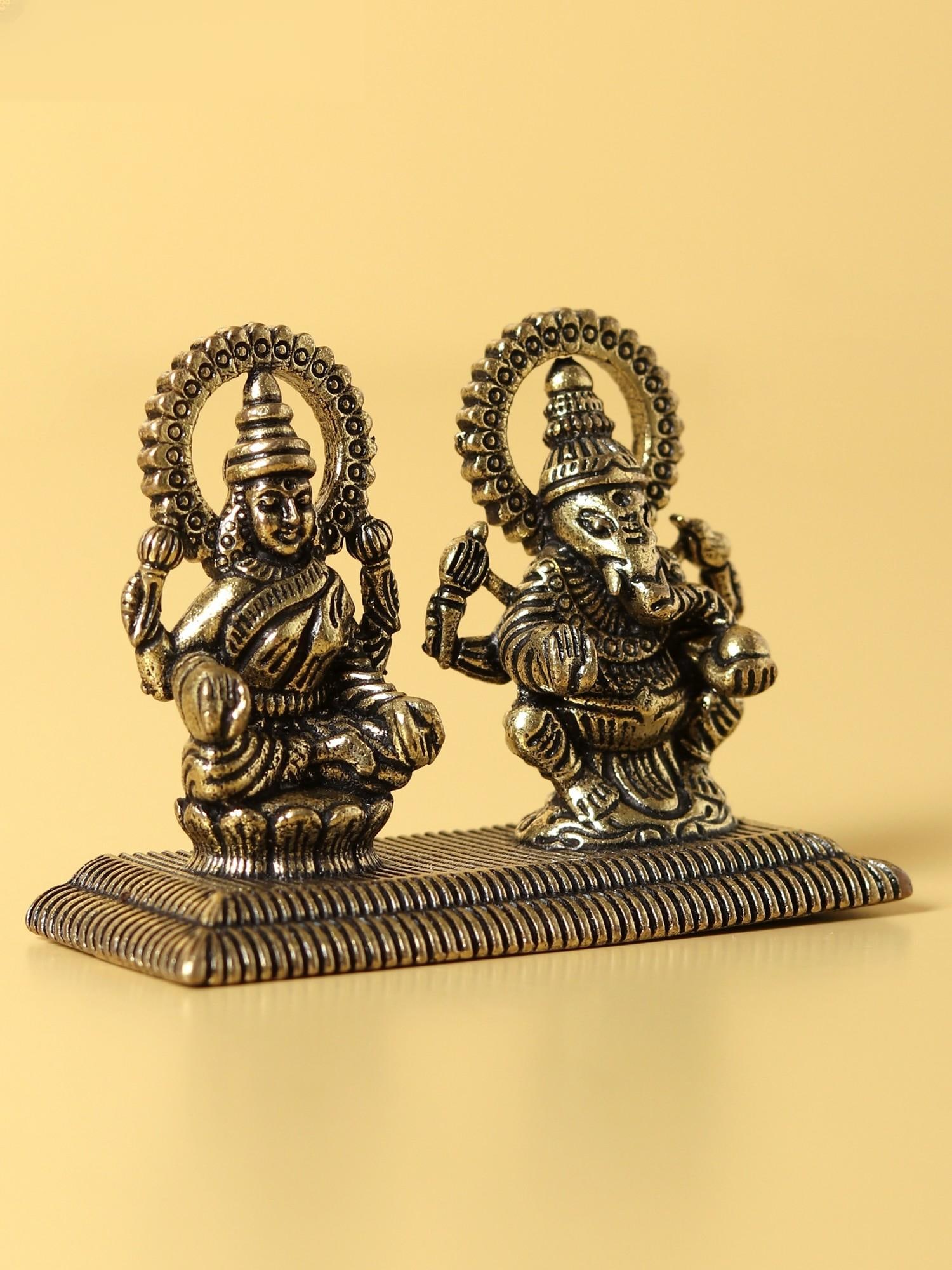 2" Small Brass Beautiful Statue of Lakshmi and Ganesha - 2