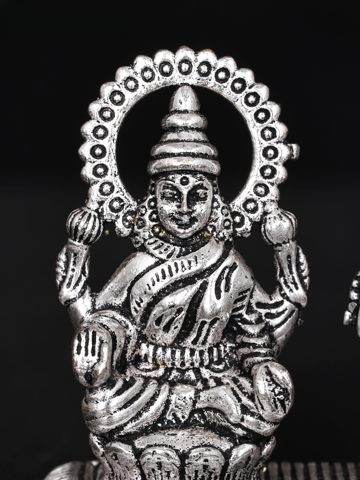 2" Small Brass Beautiful Statue of Lakshmi and Ganesha - 2