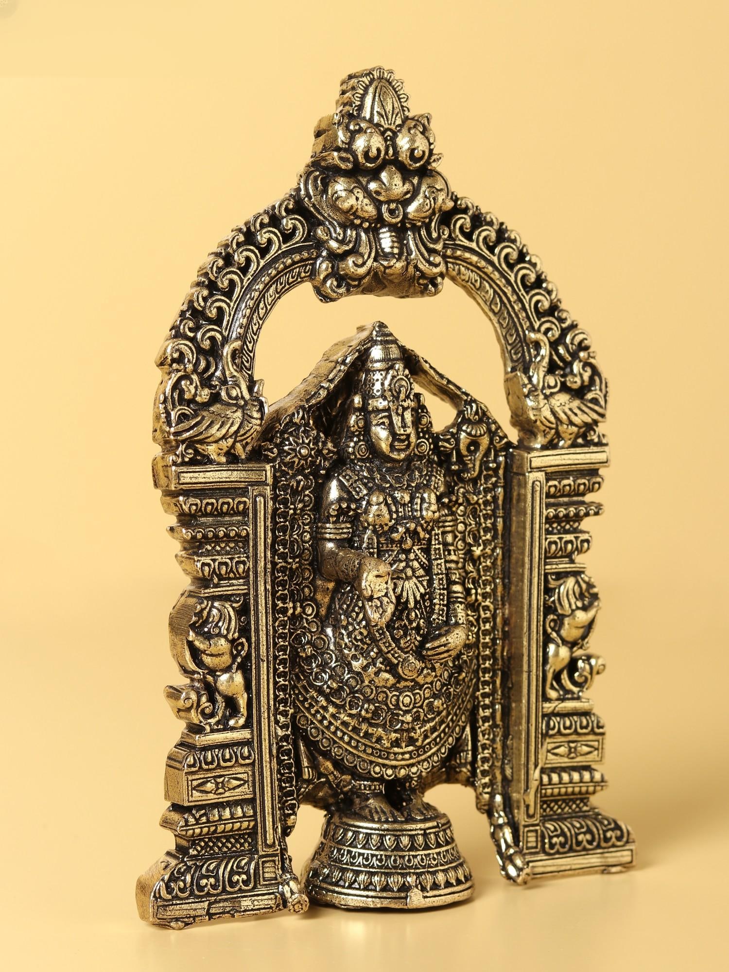 5" Small Fine Quality Tirupati Balaji (Venkateshvara) Brass Statue - 2