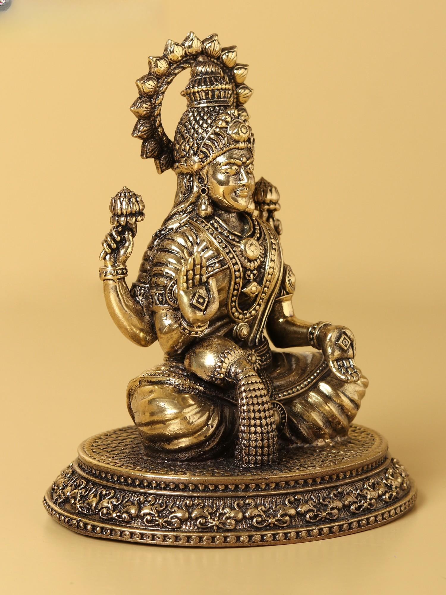Small Fine Quality Goddess Dhana Lakshmi Brass Statue - 2