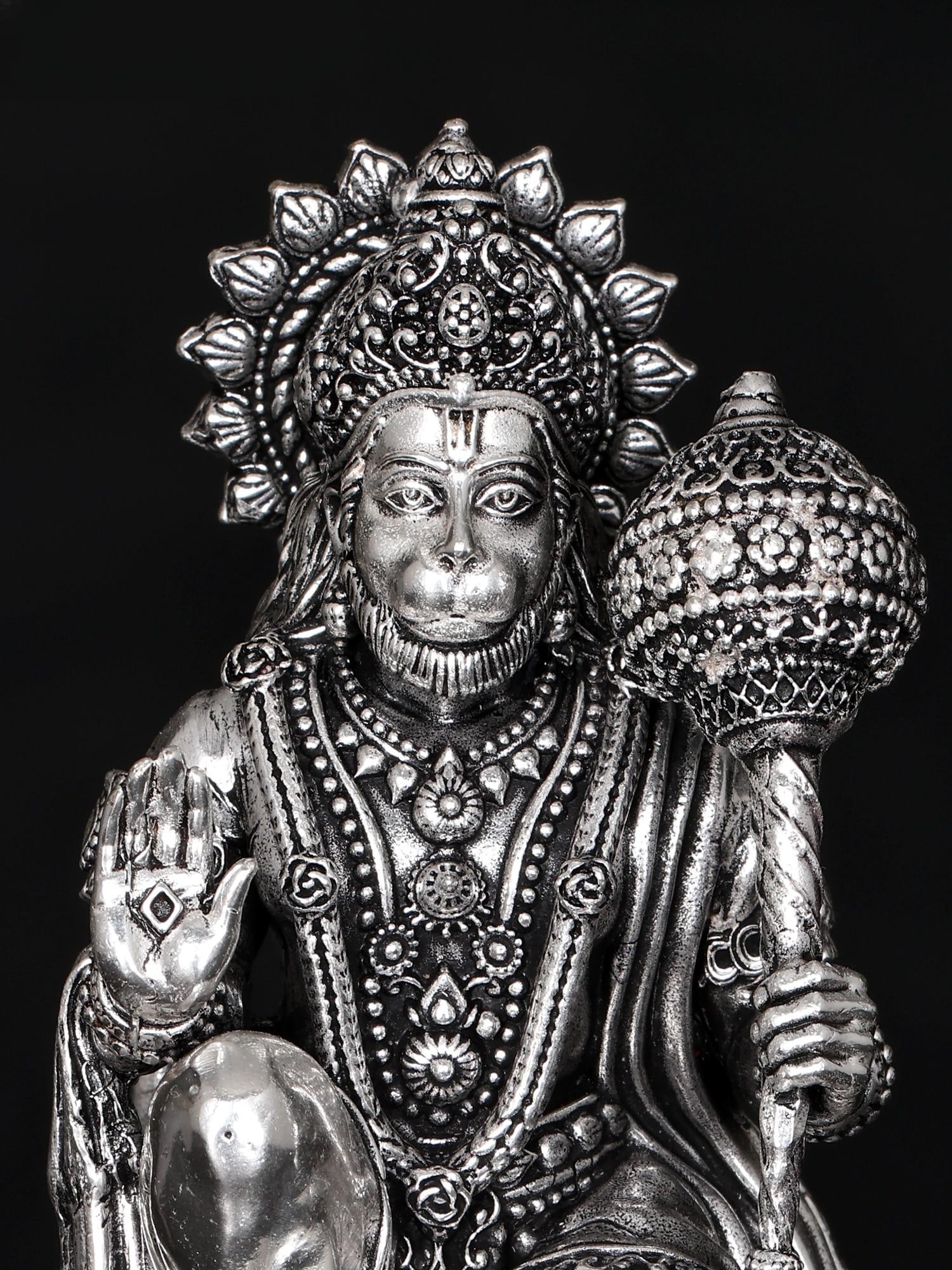 Small Fine Quality Sitting Lord Hanuman Idol in Blessing Gesture | Brass Statue - 2