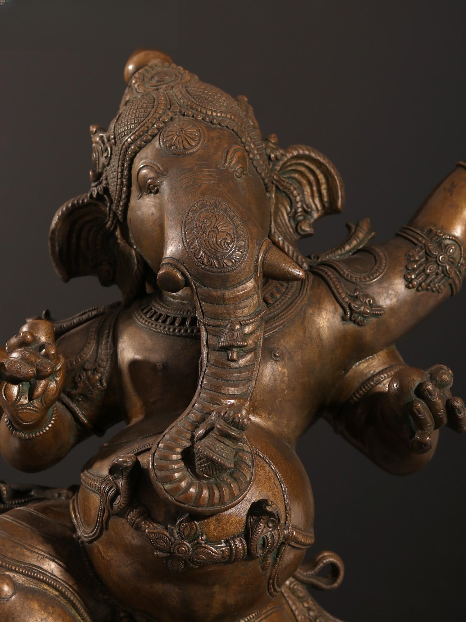29" Four-Armed Dancing Lord Ganesha Bronze Sculpture - 2