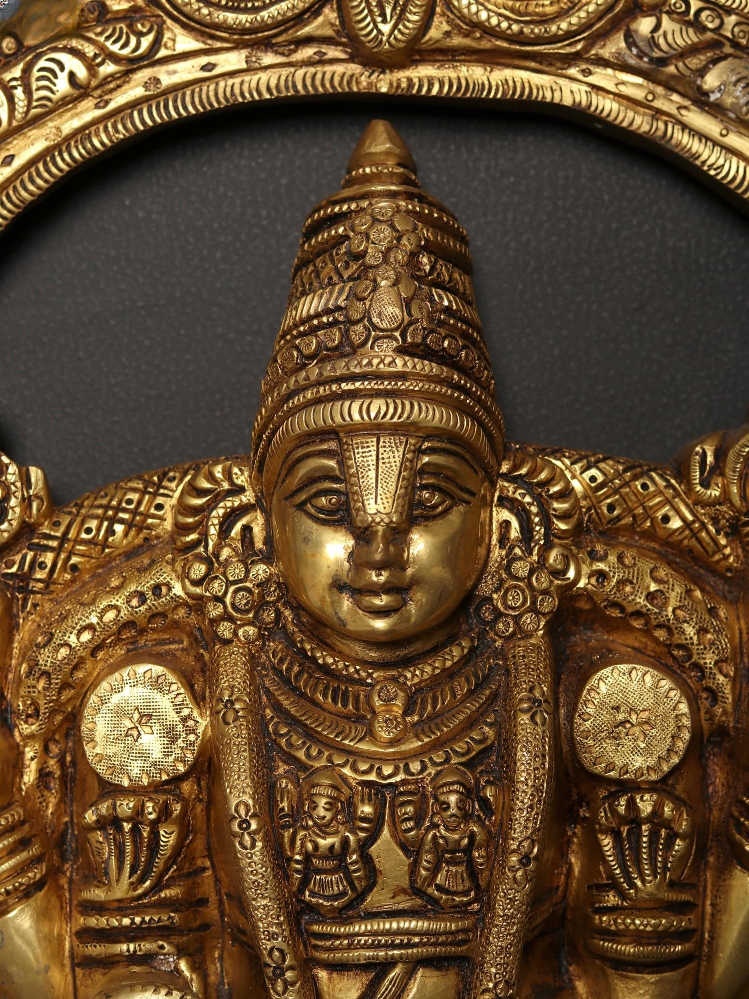 24" Brass Tirupati Balaji (Venkateshvara) Wall Hanging - 2