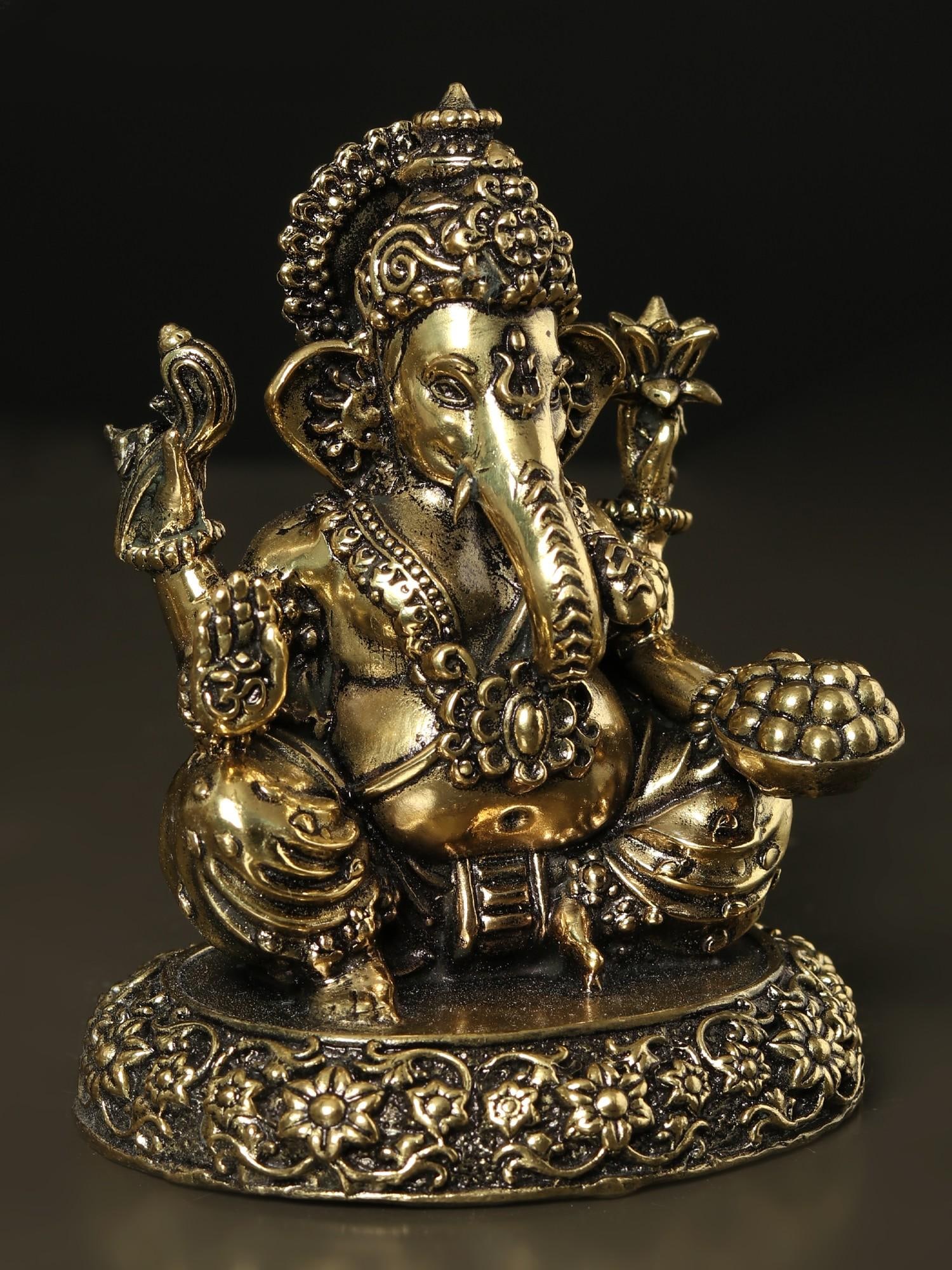 Small Blessing Lord Ganesha Brass Statue - 2