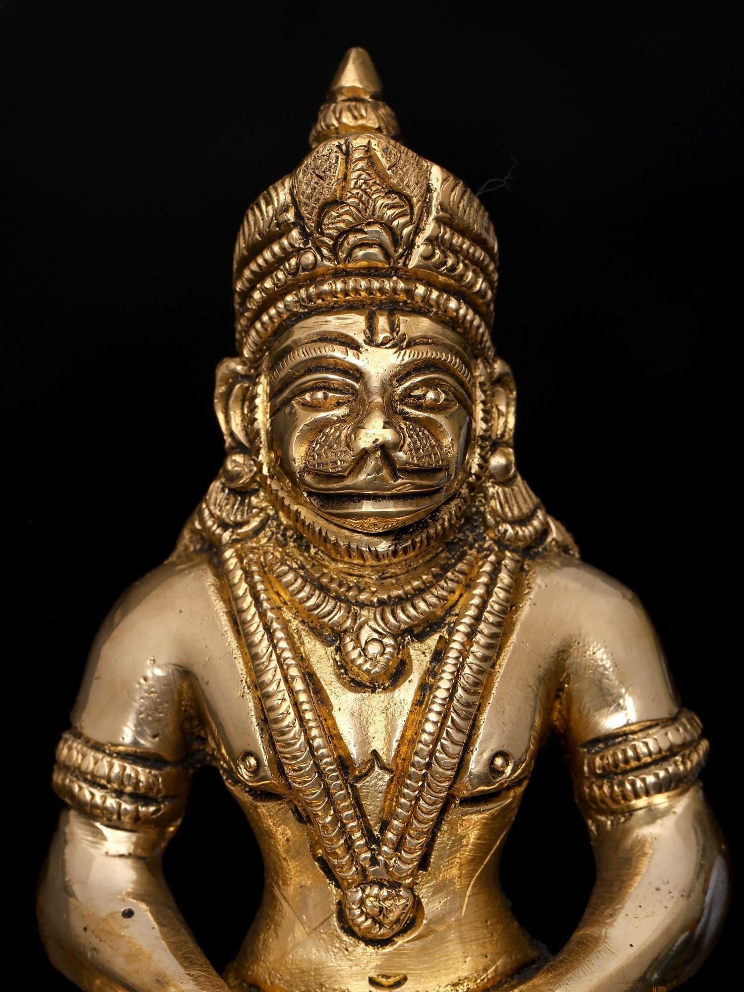 4" Small Lord Hanuman Idol Seated on Lotus Pedestal - 2