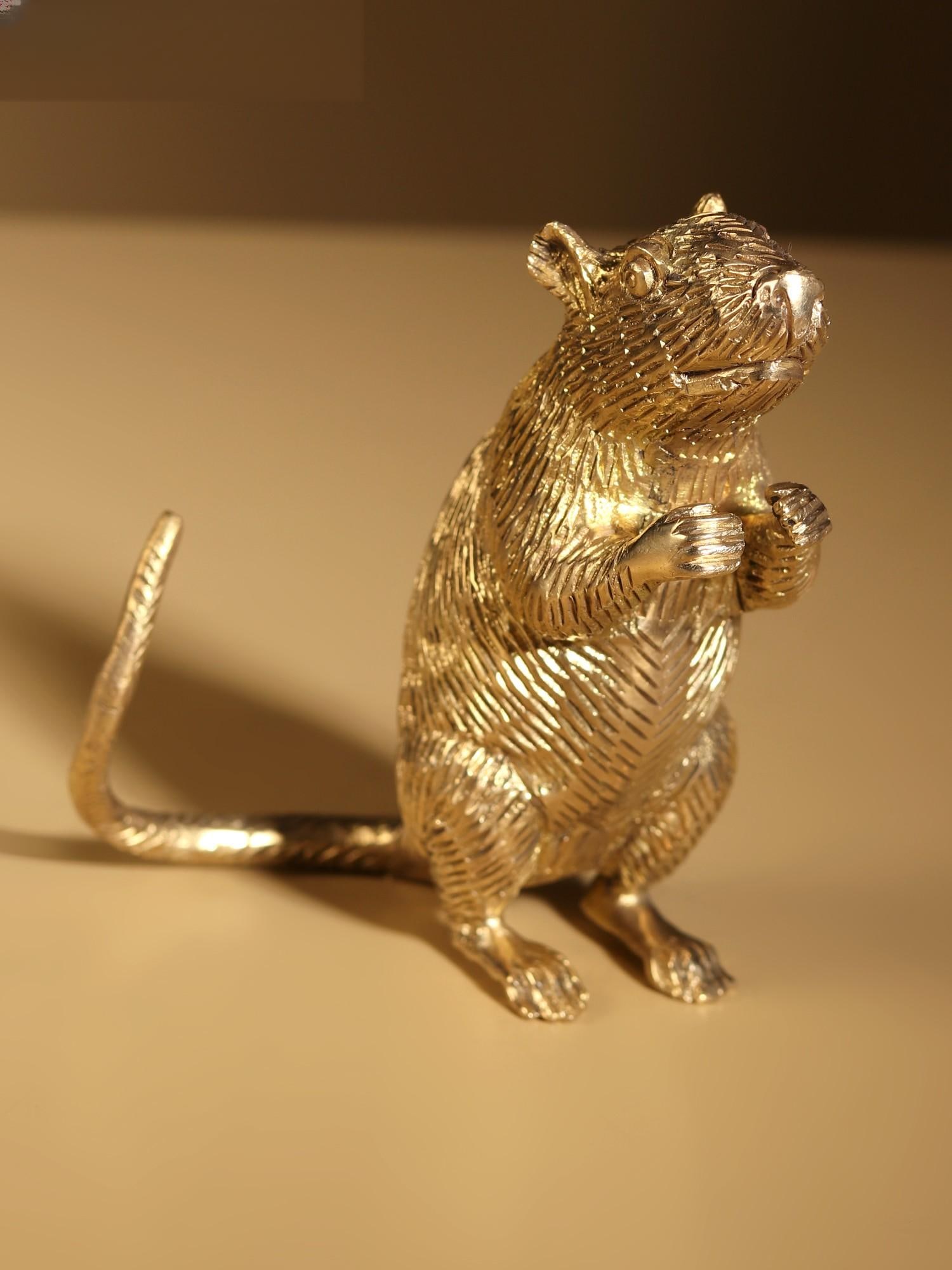4" Small Ganesha's Rat Brass Figurine - 2