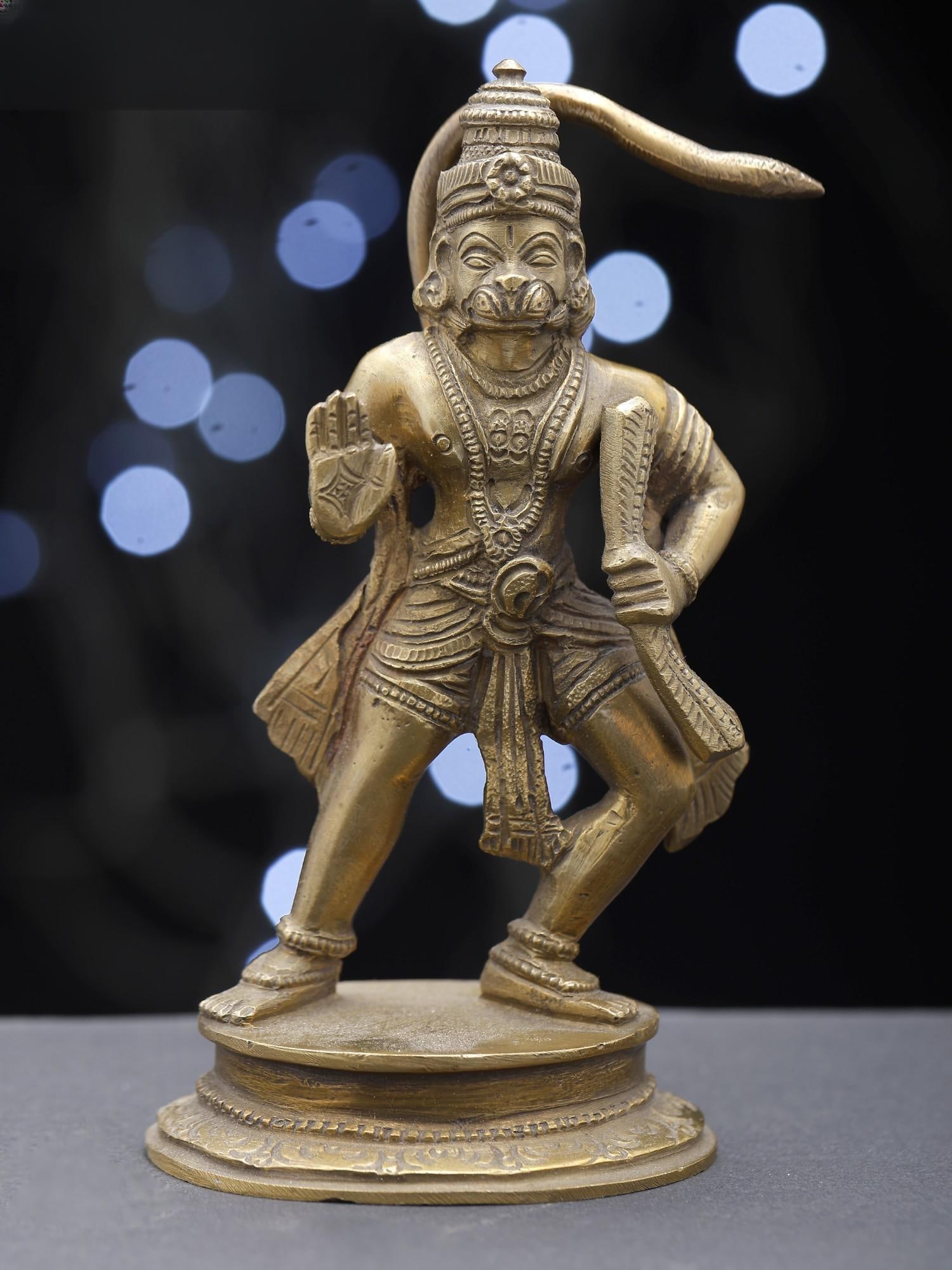 5" Small Standing Lord Hanuman Idol in Blessing Gesture | Hoysala Art Bronze Statue - 2