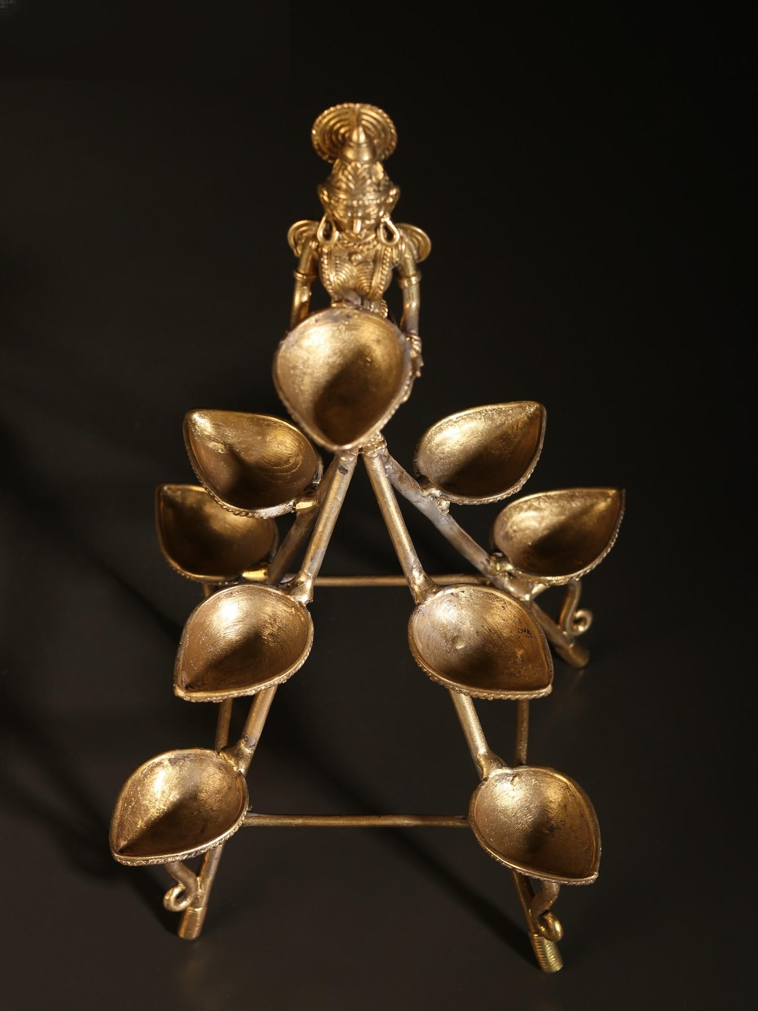 10" Tribal Deep Lakshmi with 9 Wicks Lamp - 2