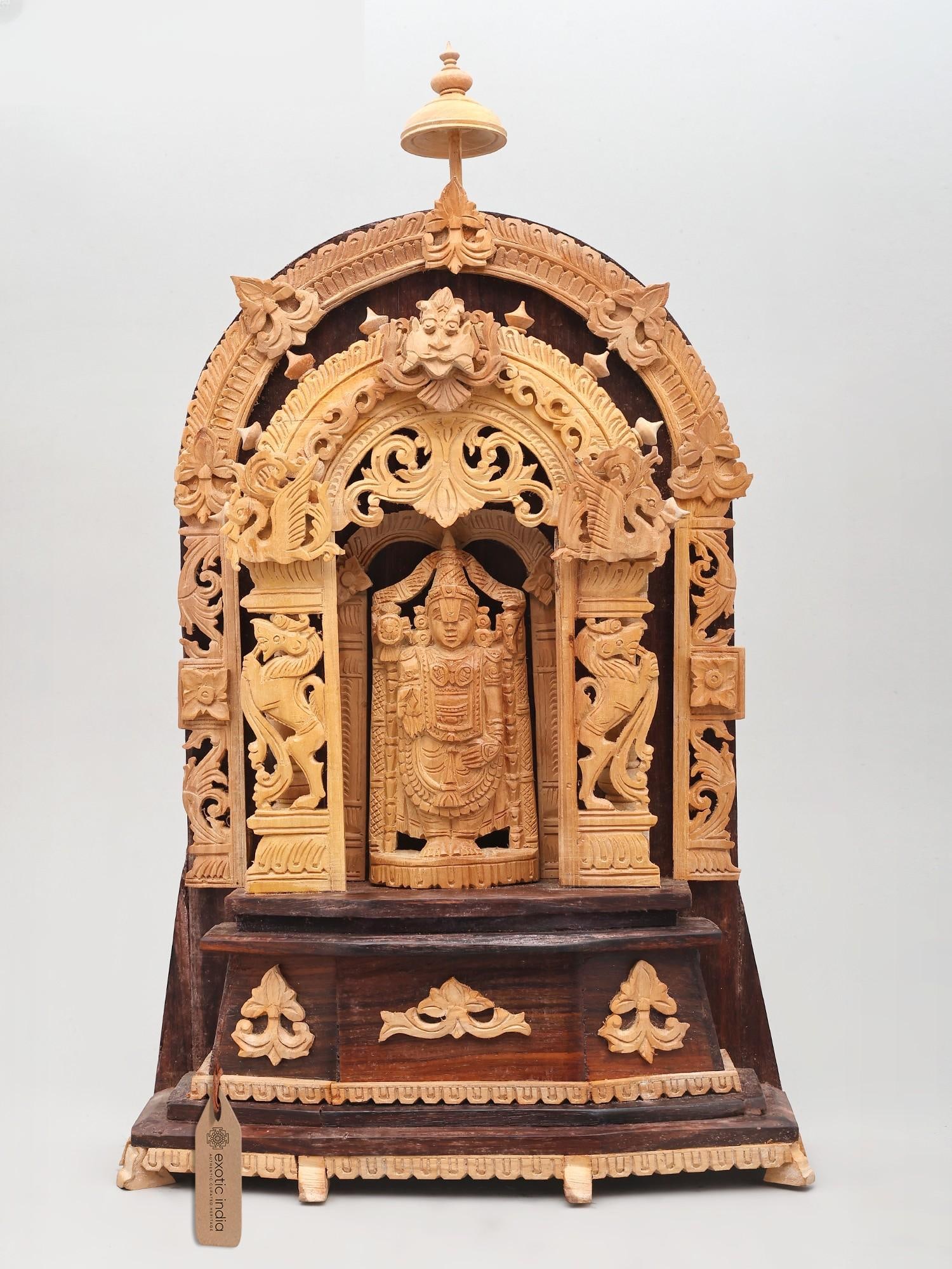 14" Standing Lord Tirupati Balaji (Venkateshvara) on Kirtimukha Throne | Sandalwood Carved Statue: Title: 14" Standing Lord Tirupati Balaji (Venkateshvara) on Kirtimukha Throne | Sandalwood Carved Statue Description: Reference: itemcode: DDF073 Reserve: $678.00 Shipping: Domestic: Flat-rate of $75.