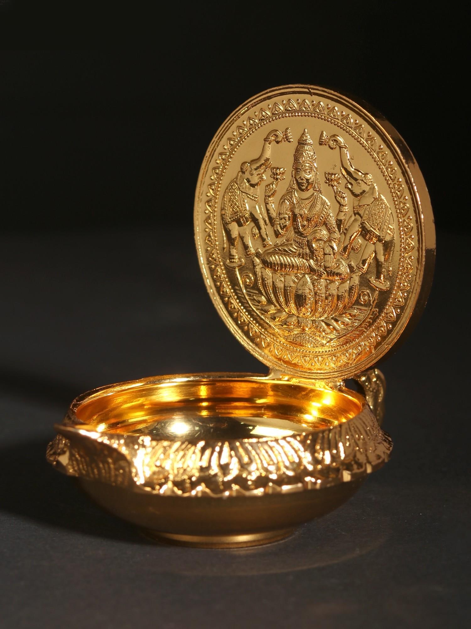 Goddess Gajalakshmi Diya | 24 Karat Gold Coated Brass - 2