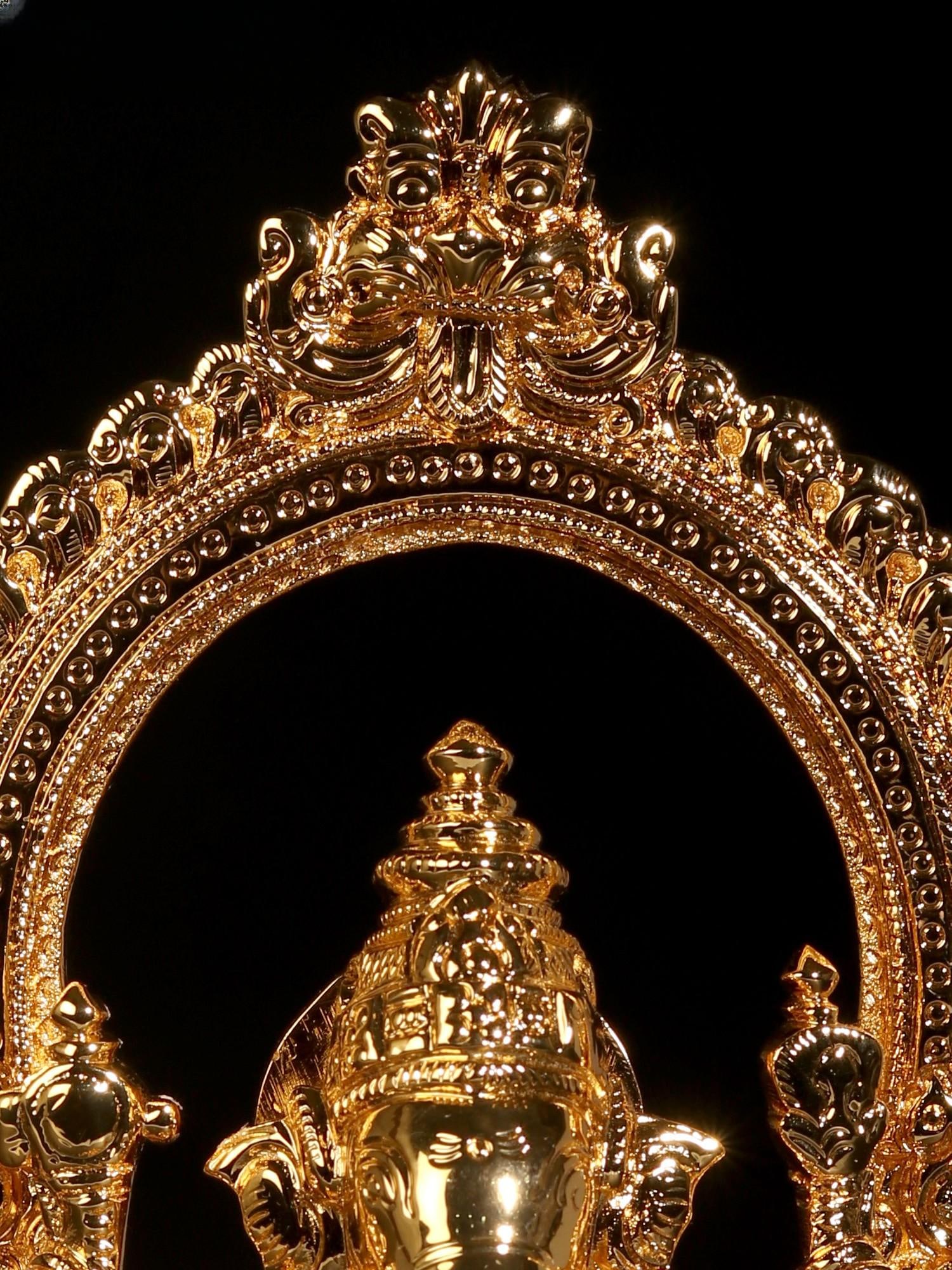 8" Chaturbhuj Ganesha Statue Seated on Throne | 24 Karat Gold Coated Brass Idol - 2