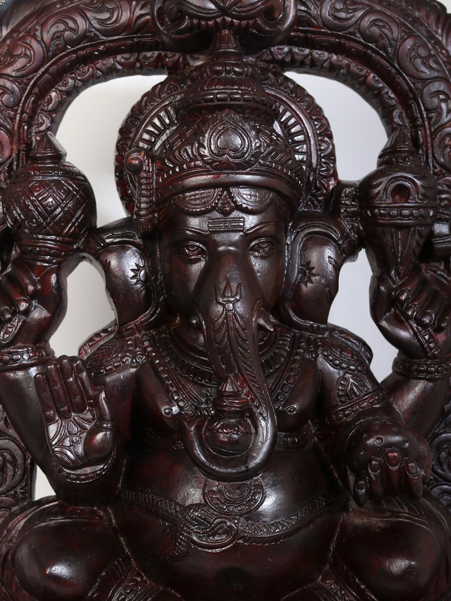 26" Fine Quality Lord Ganesha Seated on Kirtimukha Throne - 2