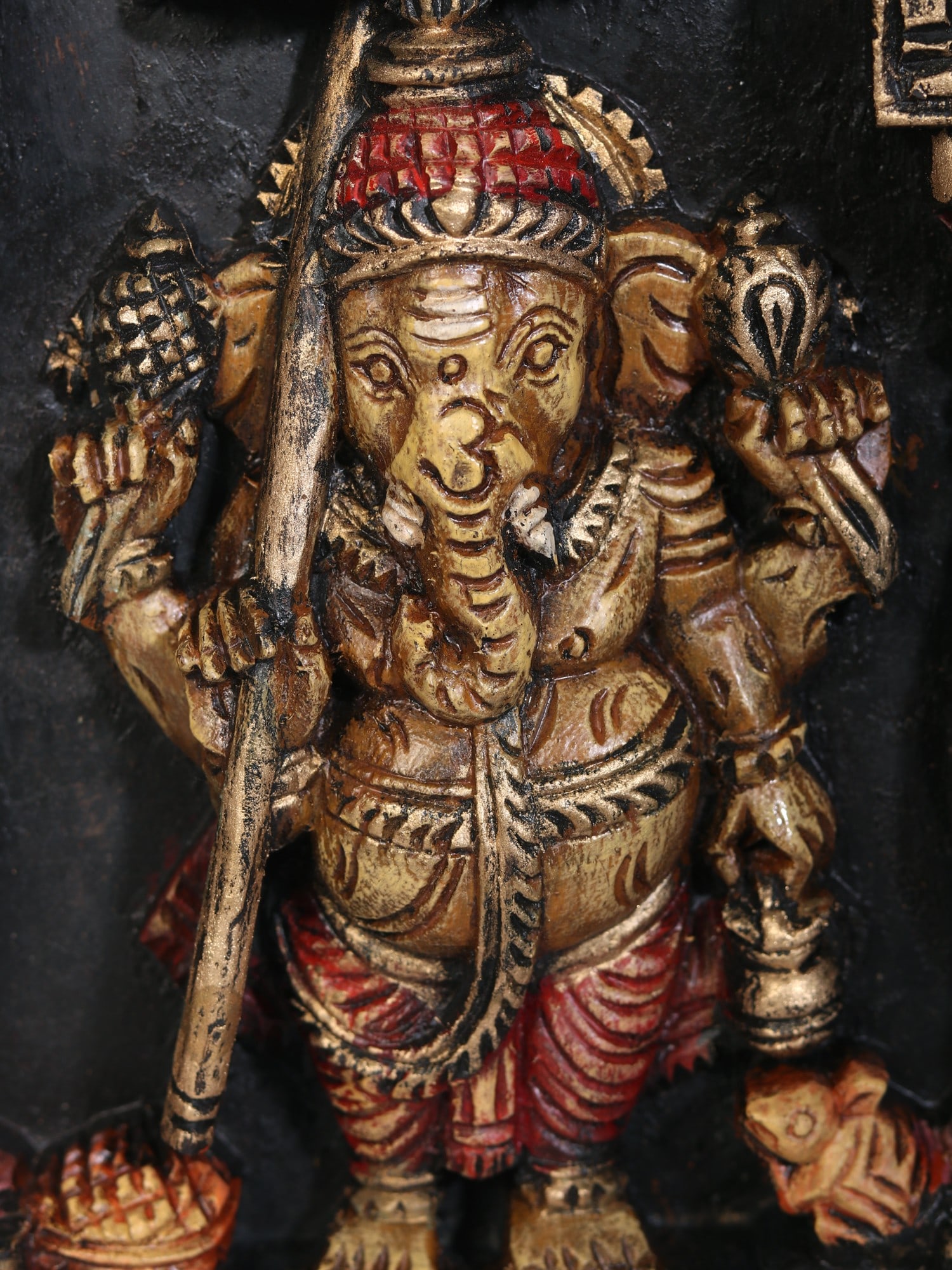 12" Wood Carved Lord Ganesha | Statue Plus Wall Hanging - 2