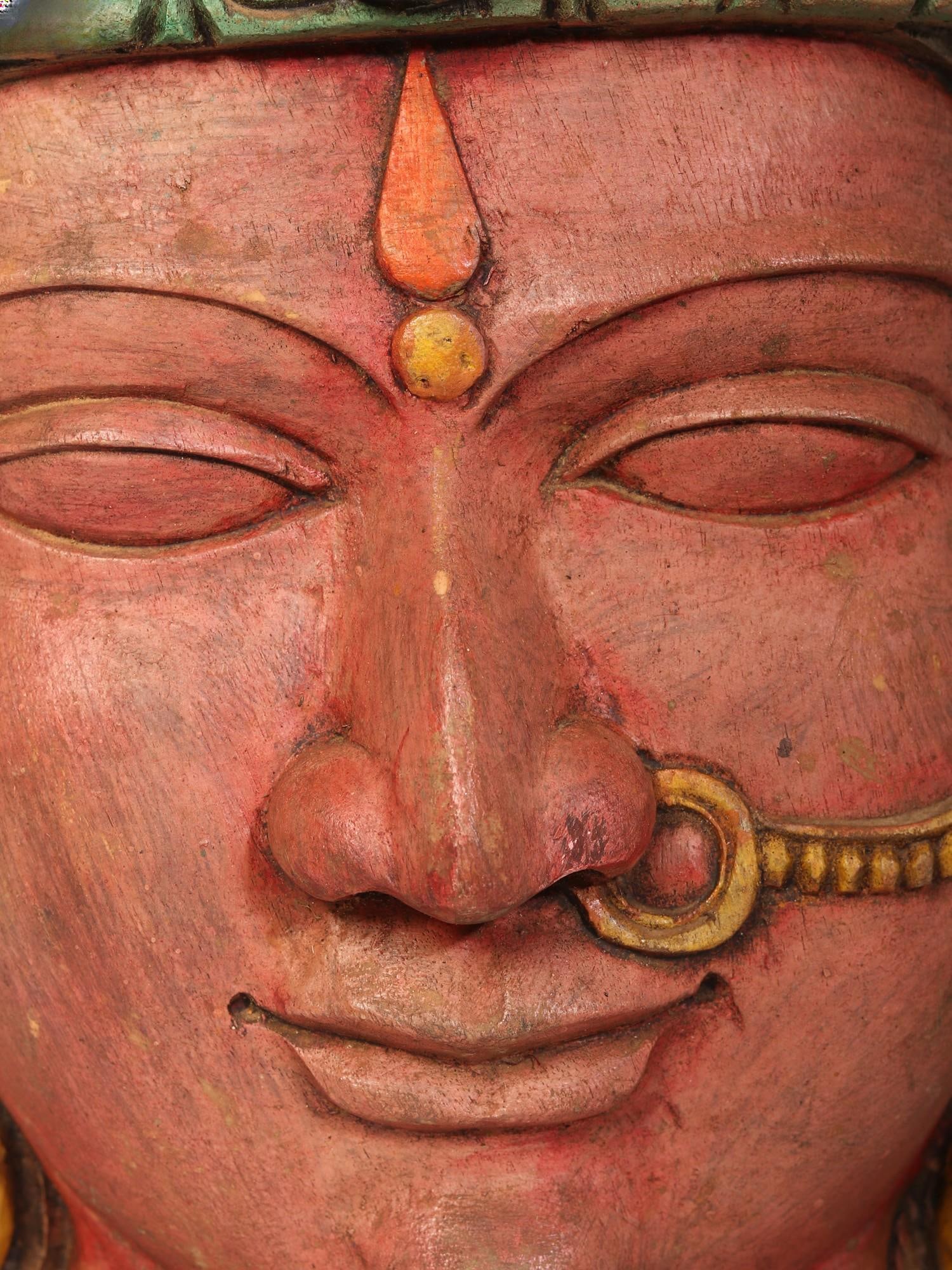 23" Goddess Parvati Mask Wearing Nose Pin | Wall Hanging - 2