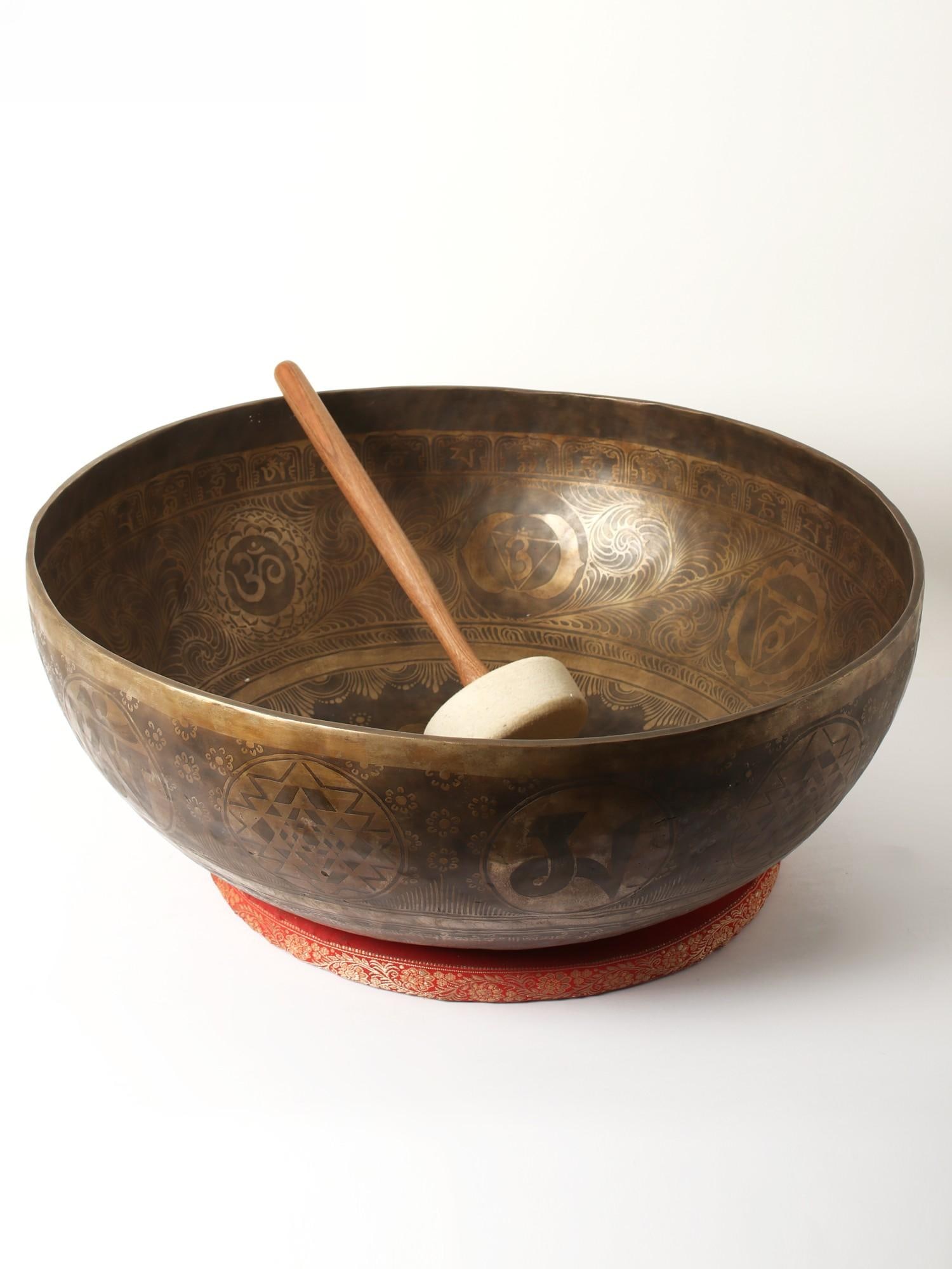 25" Large Superfine Tibetan Singing Bowl in Bronze with Carved Feet - 2