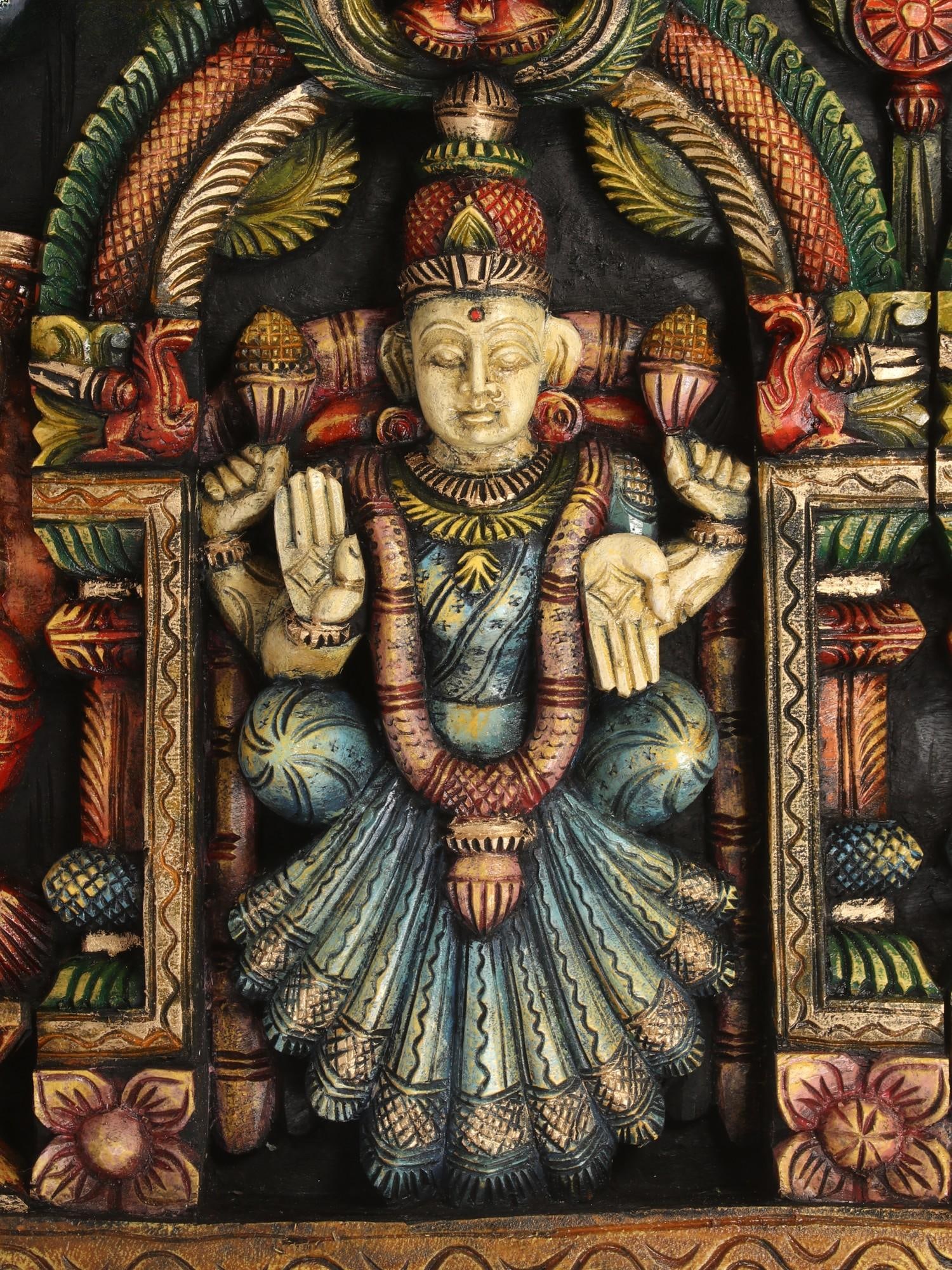56" Large Colorful Lord Tirupati Balaji (Venkateshvara) with Goddess Lakshmi and Goddess Padmavathi - 2