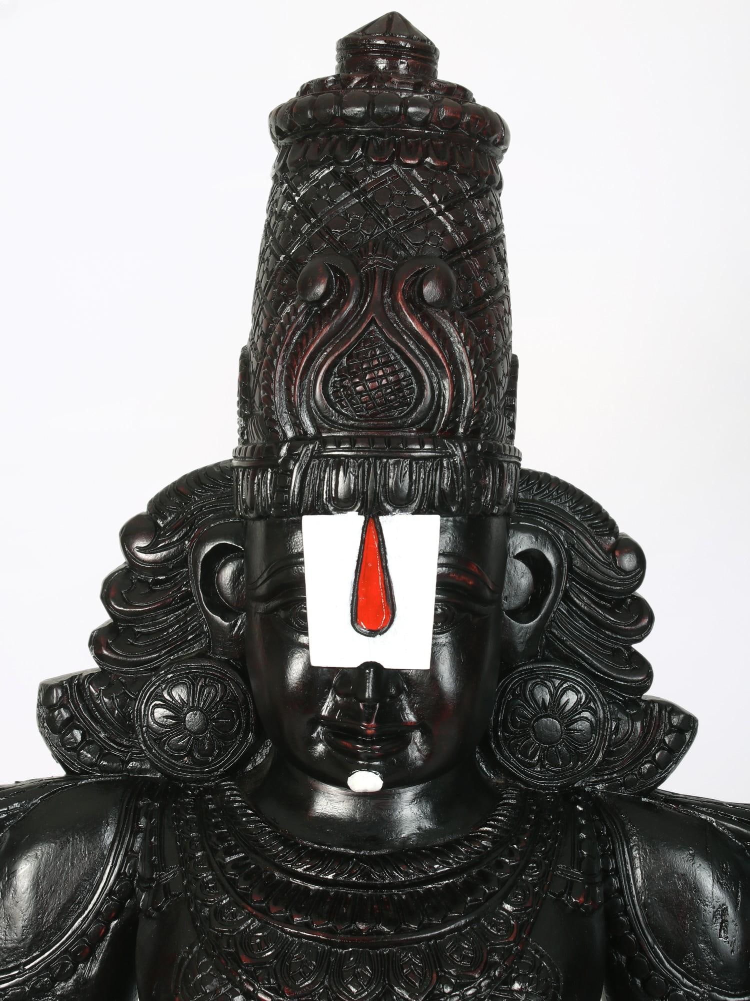 63" Large Black Color Tirupati Balaji (Venkateshvara) Statue in Wood - 2