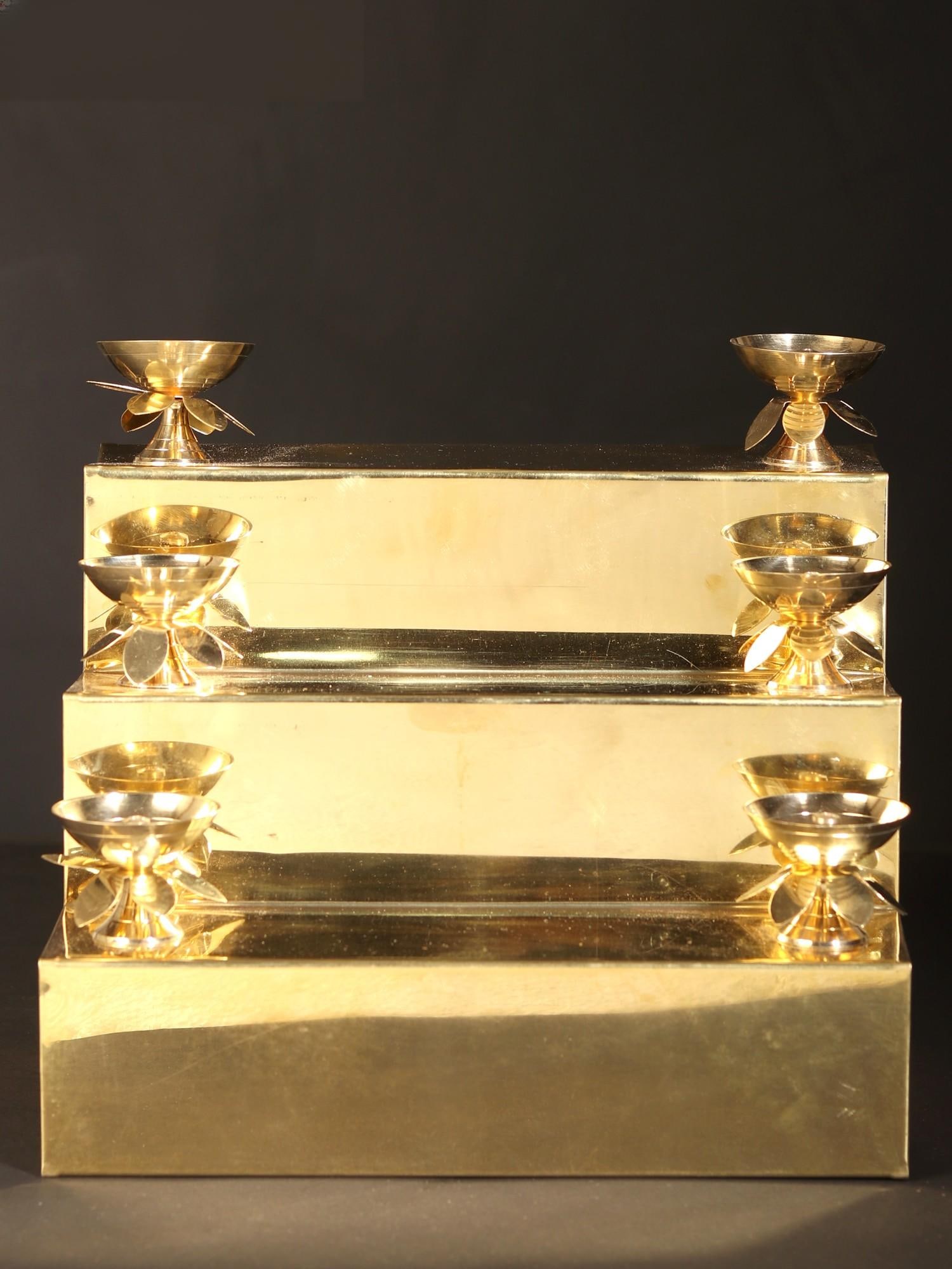 Lotus Diya on Multi Steps Stair Stand | Wall Decor Items | Table Decor Piece - 2