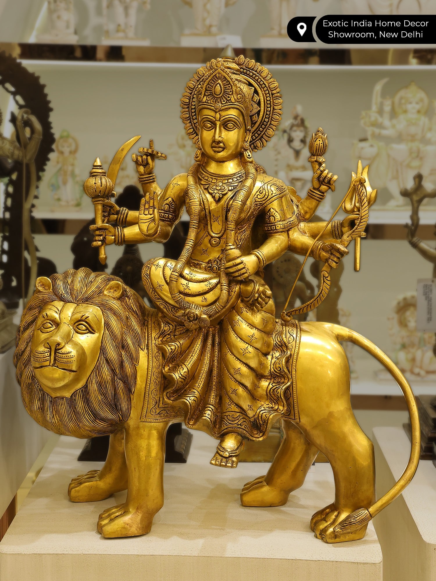 24" Superfine Eight-Armed Maa Sherawali Brass Statue - 2