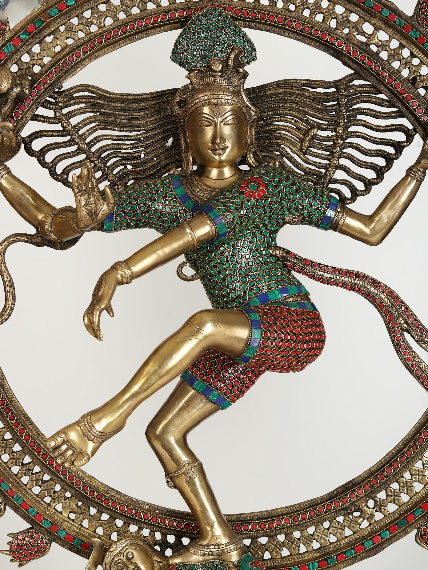 41" Large Nataraja Brass Statue with Inlay Work - 2