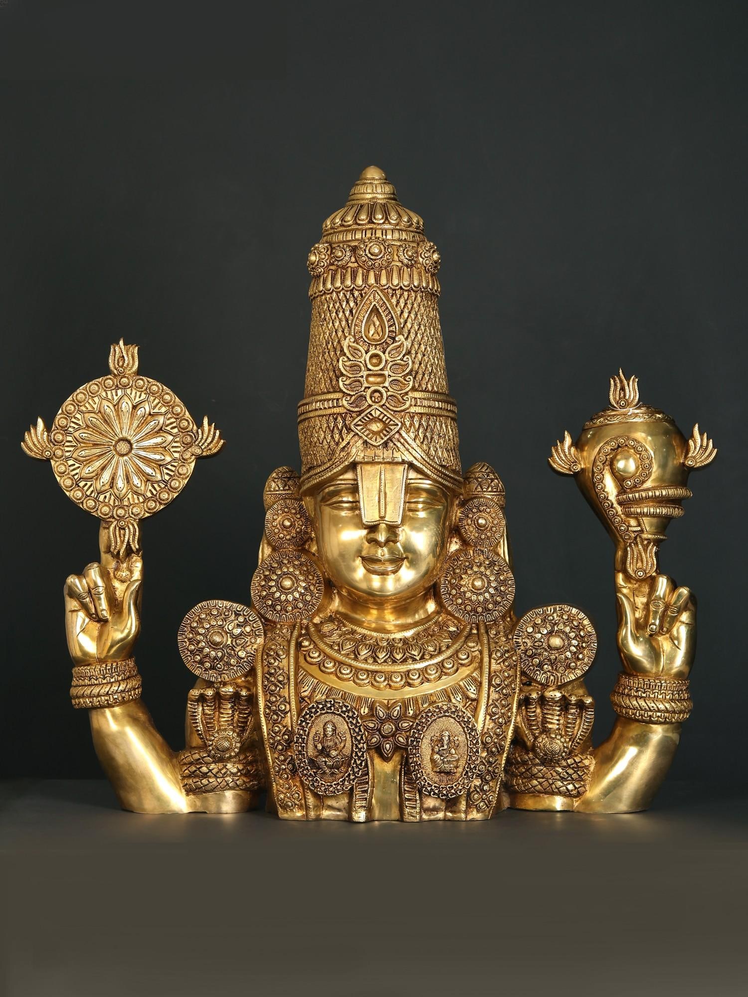 30" Large Tirupati Balaji (Venkateshvara) Bust | Brass Statue | Standing and Wall Hanging Both: Title: 30" Large Tirupati Balaji (Venkateshvara) Bust | Brass Statue | Standing and Wall Hanging Both Description: Reference: itemcode: DDF370 Reserve: $1,878.00 Shipping: Domestic: Flat-rate of $209.