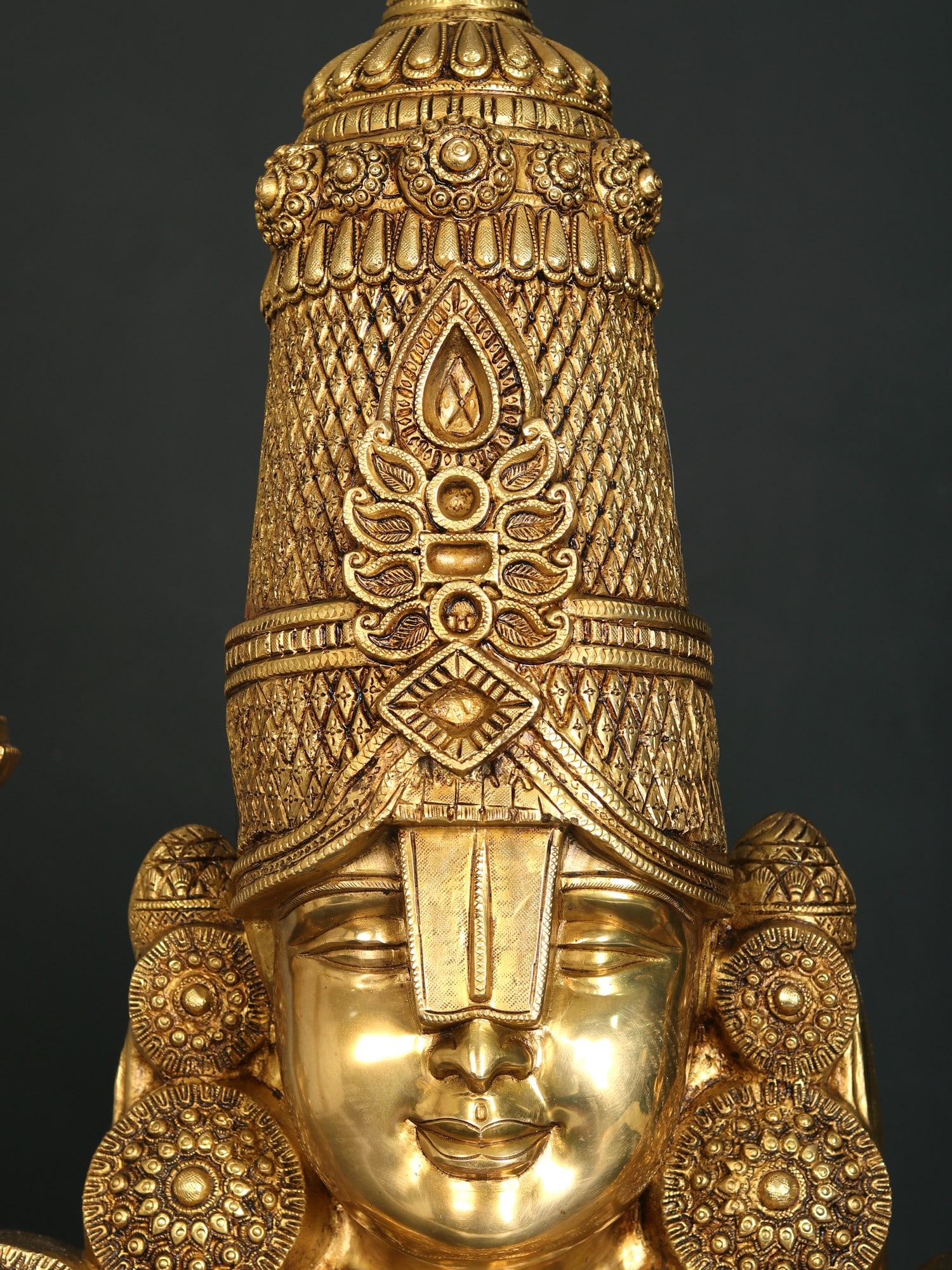 30" Large Tirupati Balaji (Venkateshvara) Bust | Brass Statue | Standing and Wall Hanging Both - 2
