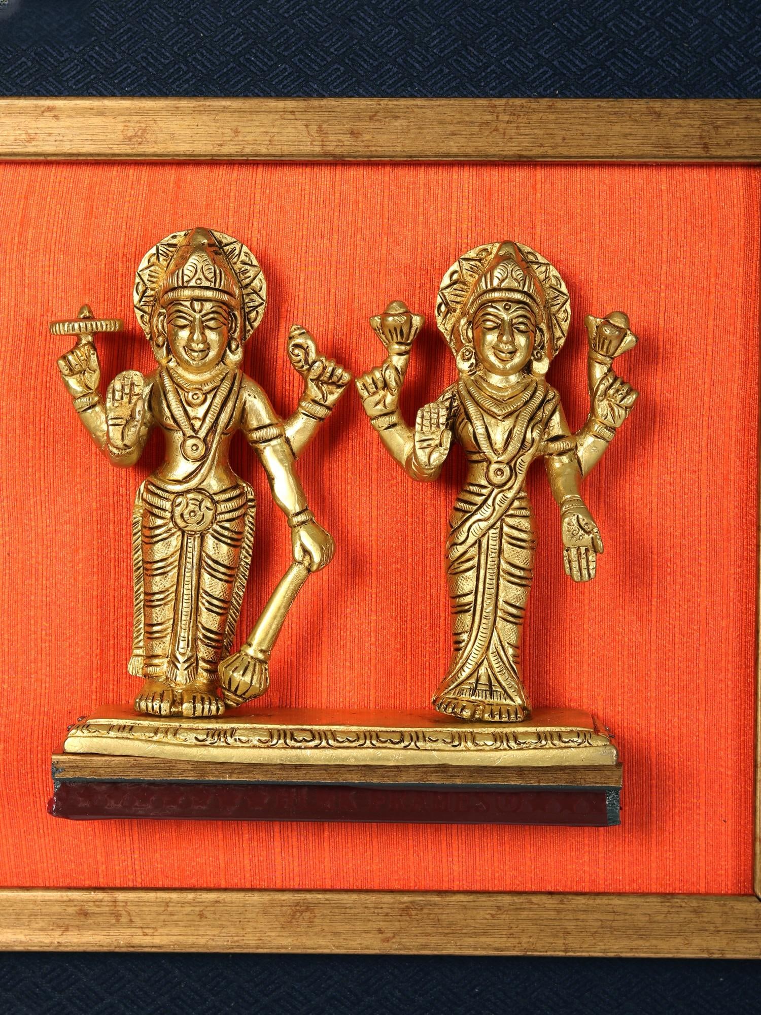 15" Brass Lakshmi Narayana Idol in Wooden Framed | Wall Hanging Decor - 2