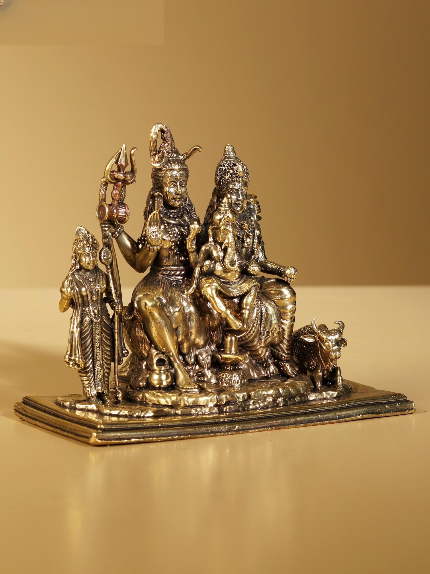 4" Brass Superfine Idol of Shiva Family - 2