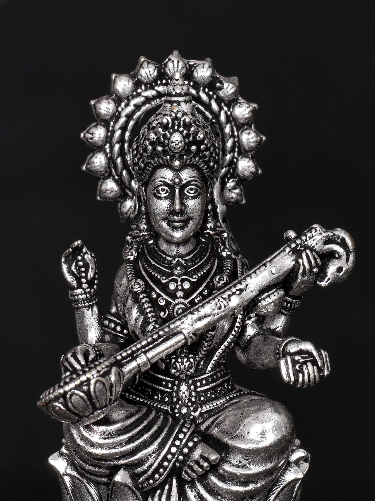 Small Superfine Maa Saraswati Brass Idol | Multiple Sizes - 2