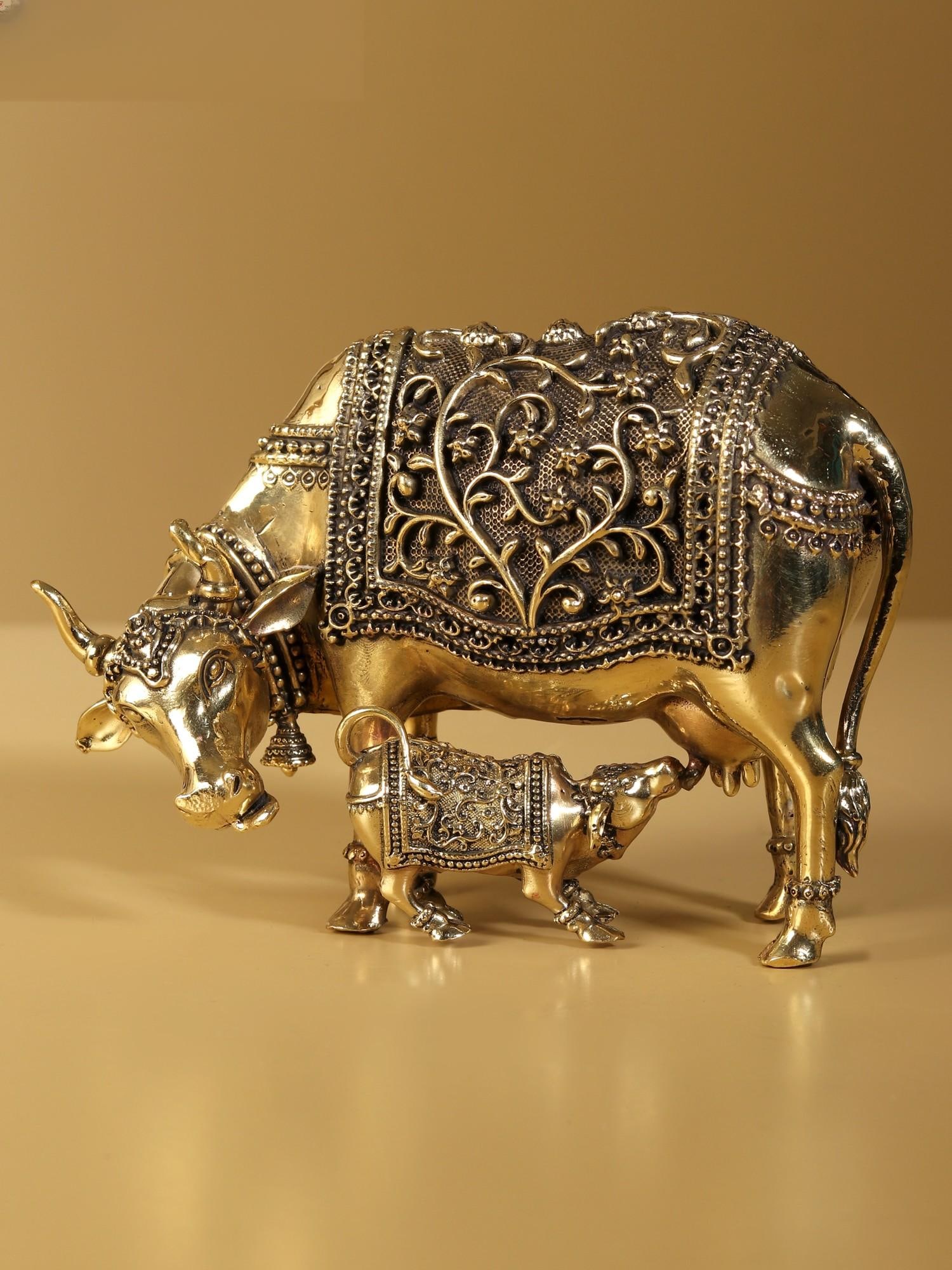 Small Superfine Cow and Calf | Brass Statue - 2