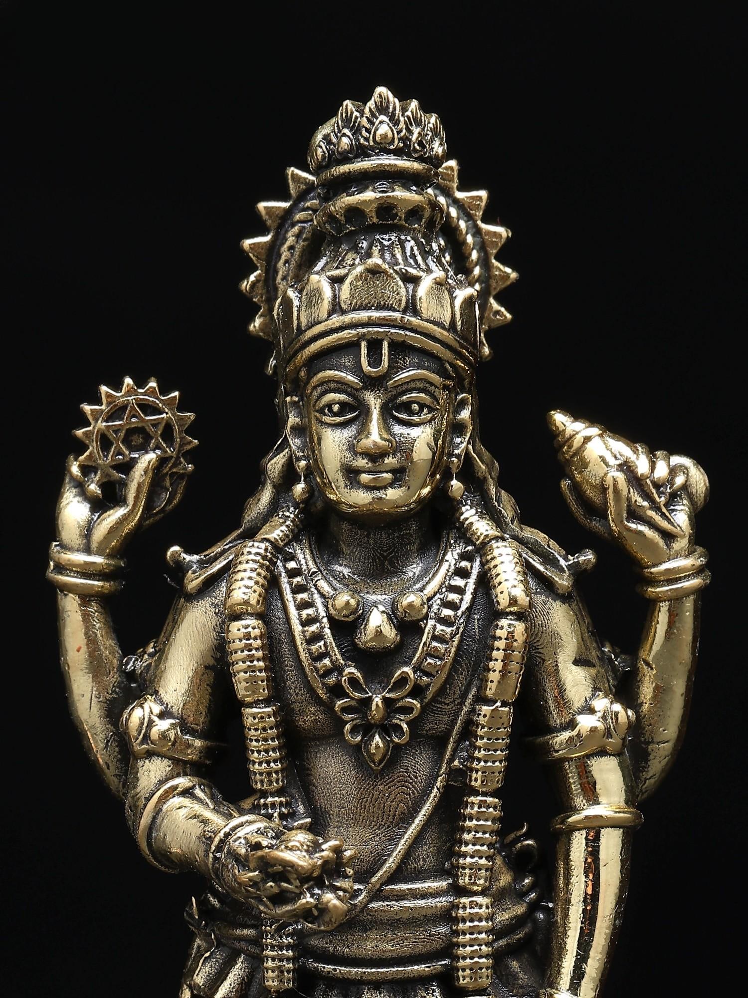 Superfine Lord Vishnu Idol Standing on Lotus | Brass Statue - 2