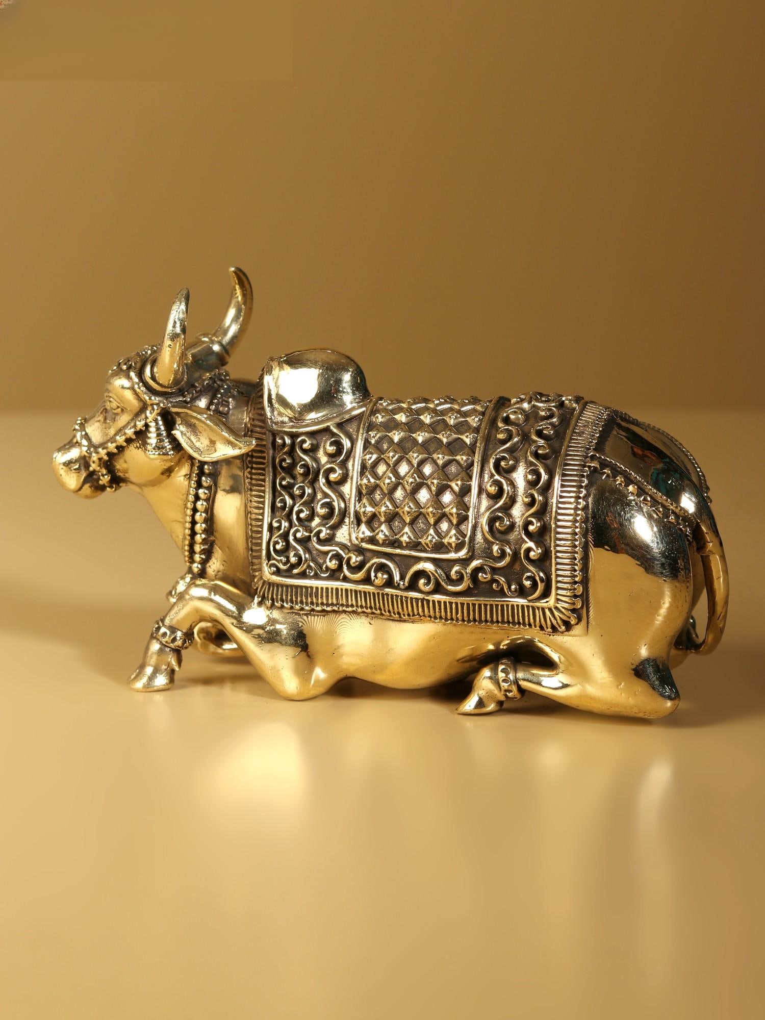5" Small Superfine Nandi Brass Statue - Vehicle of Lord Shiva - 2