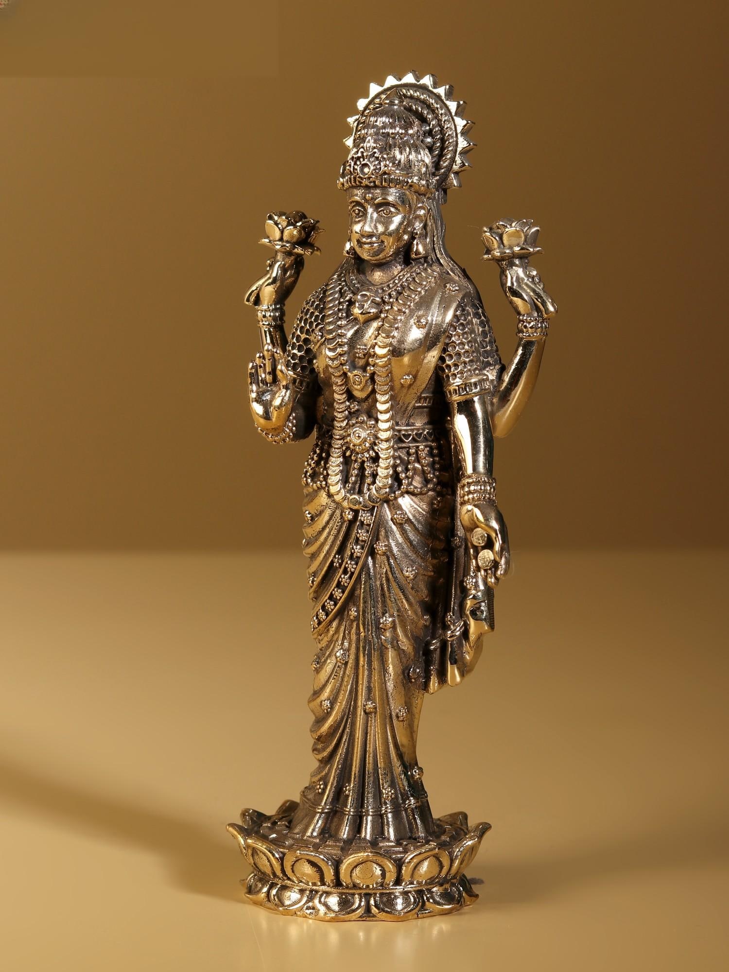 Superfine Devi Lakshmi Brass Statue Standing on Lotus - 2