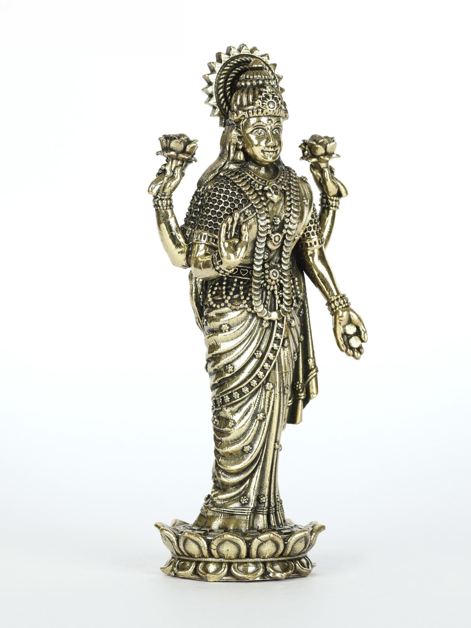 Superfine Devi Lakshmi Brass Statue Standing on Lotus - 2
