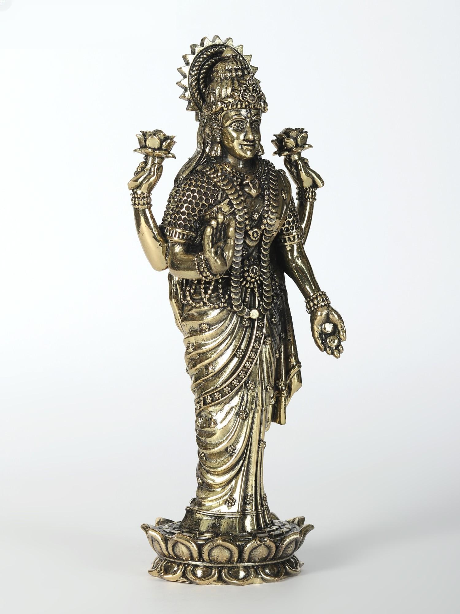 Superfine Devi Lakshmi Brass Statue Standing on Lotus - 2