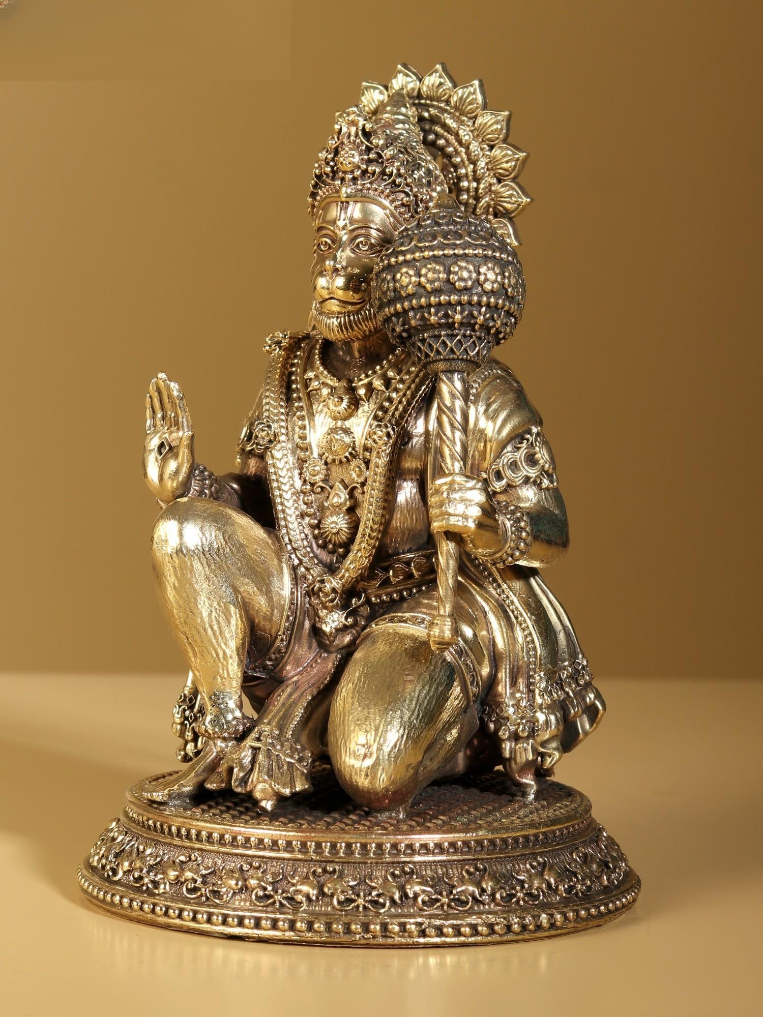 Superfine Sitting Lord Hanuman in Blessing Gesture | Brass Statue - 2