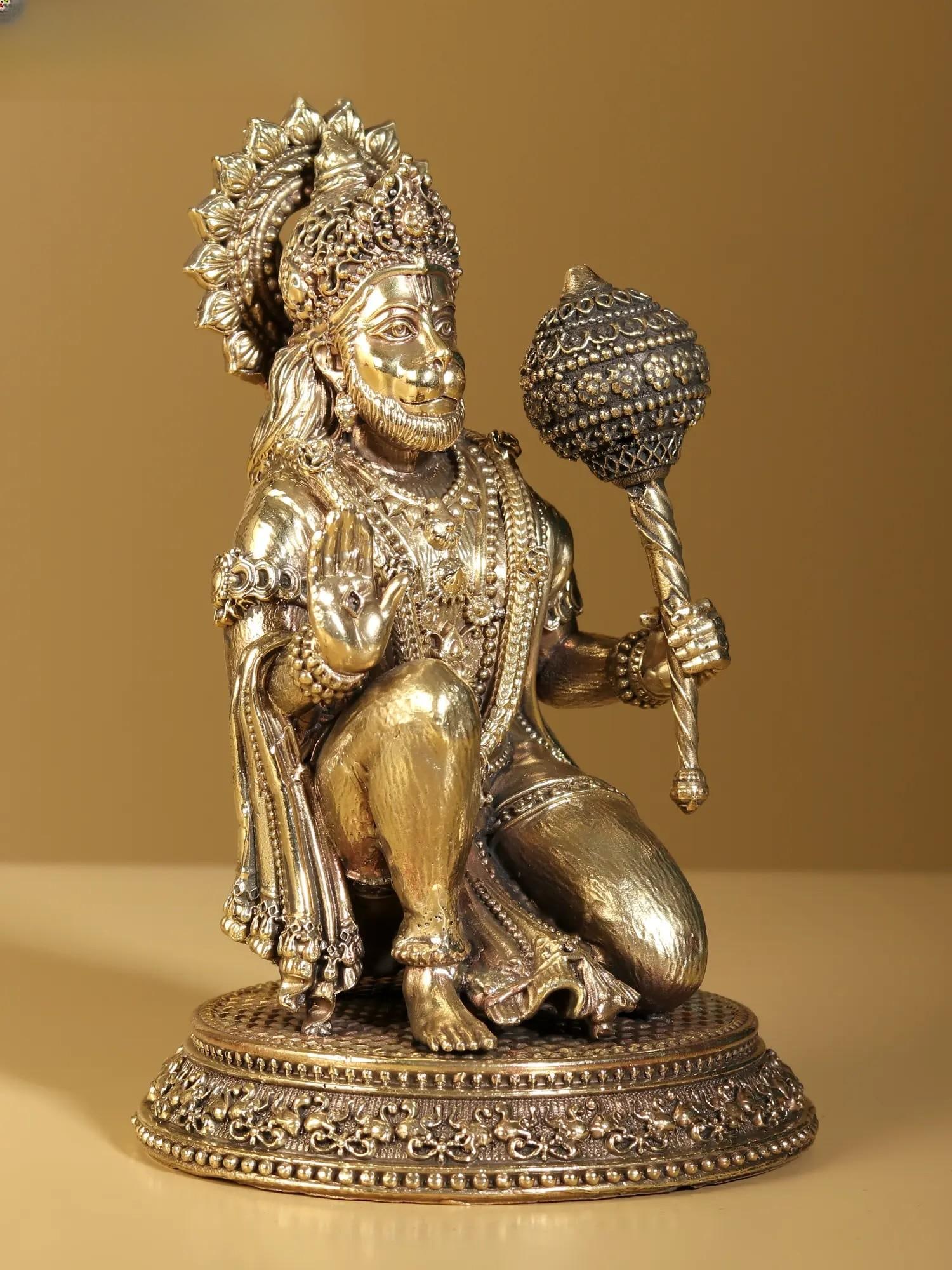 Superfine Sitting Lord Hanuman in Blessing Gesture | Brass Statue - 2