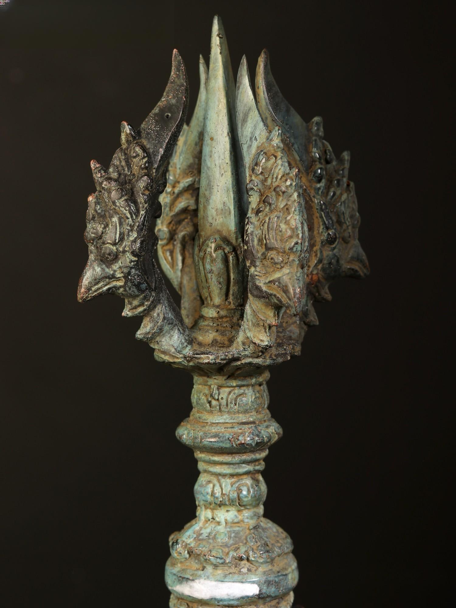 16" Brass Decorative Tibetan Buddhist Vajra Dorje on Wood Stand - 2