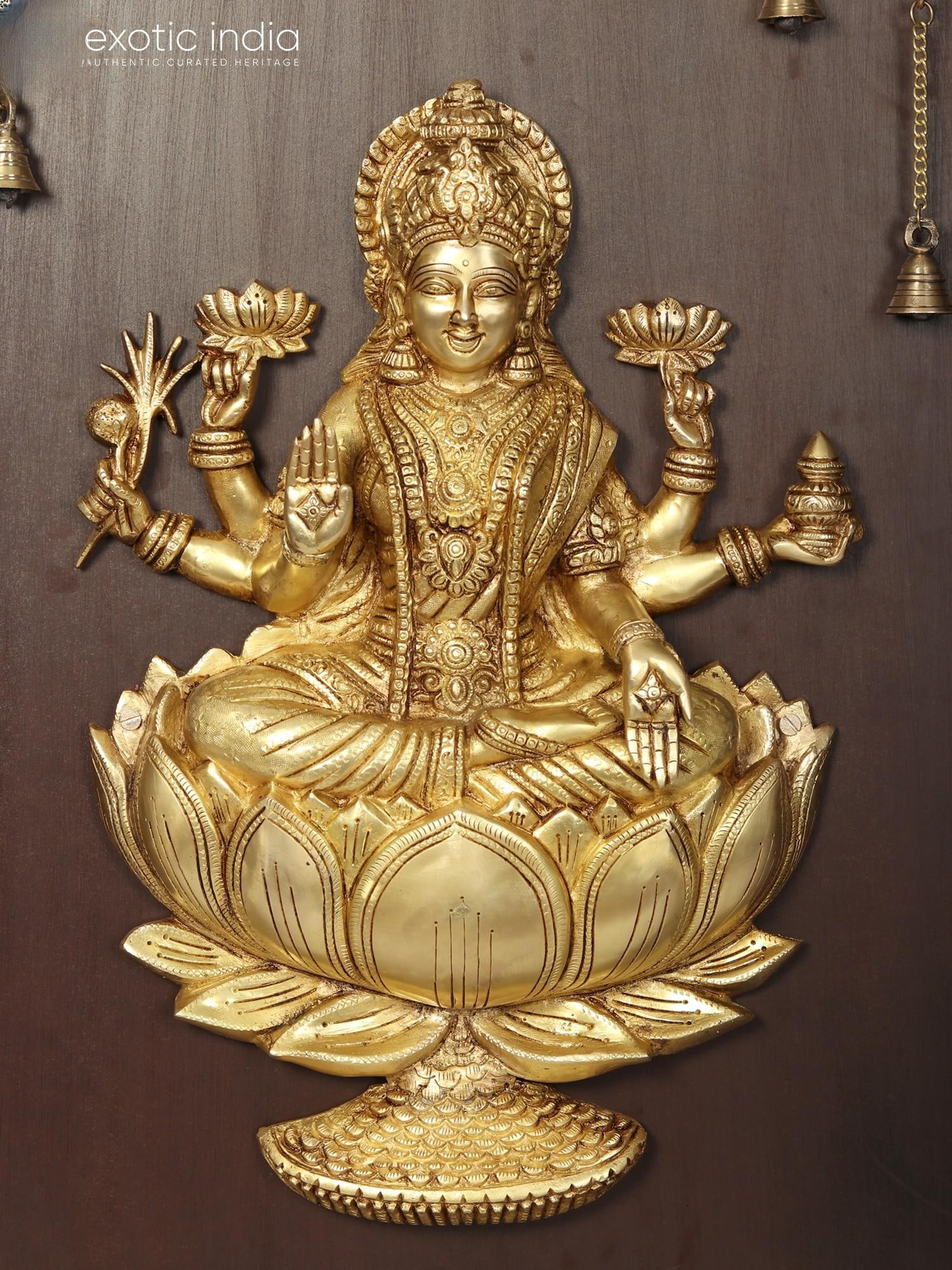 47" Beautiful Goddess Lakshmi | Wood Wall Hanging Frame - 2