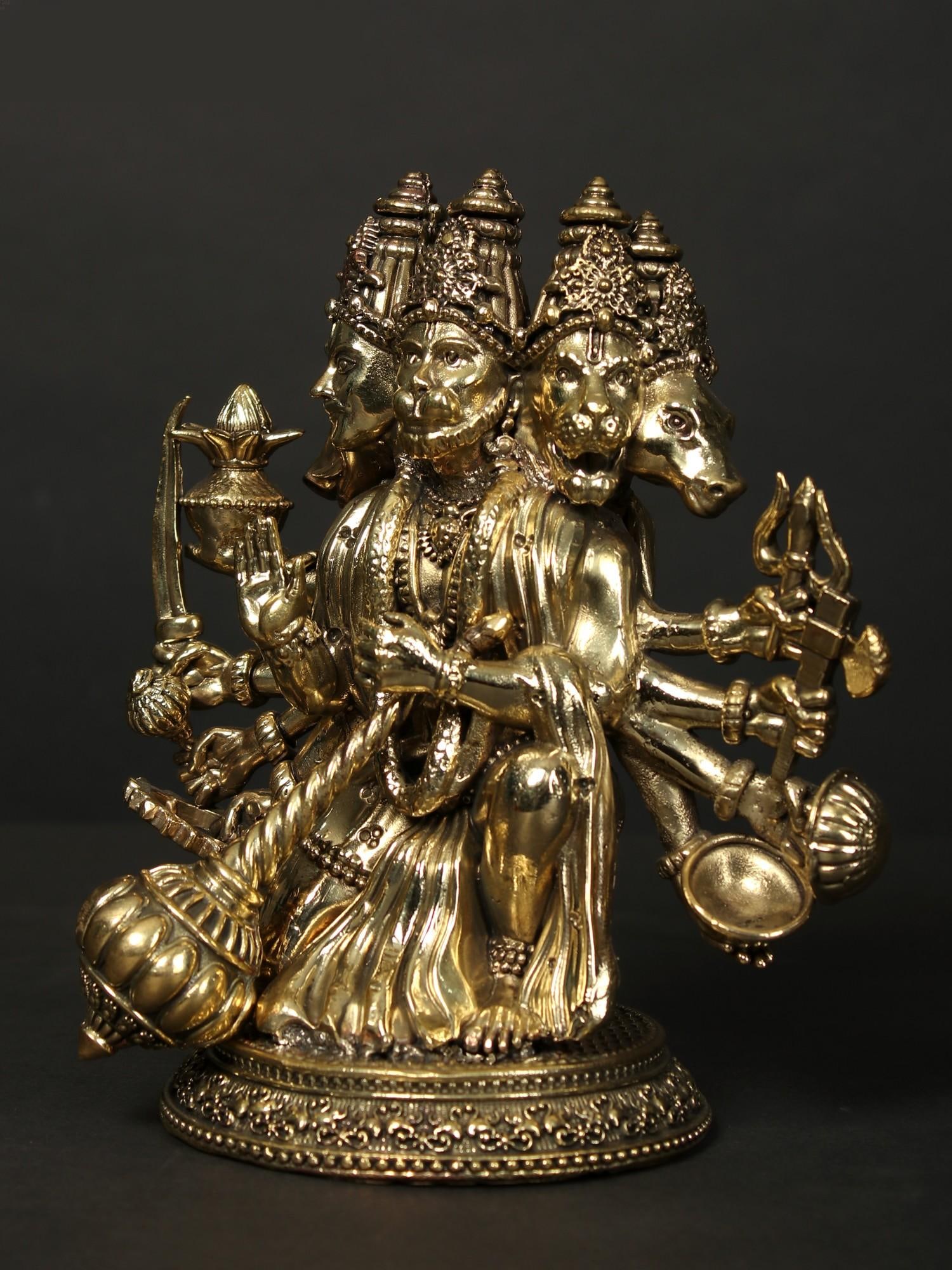Brass Superfine Statue of Panchamukhi Hanuman - 2
