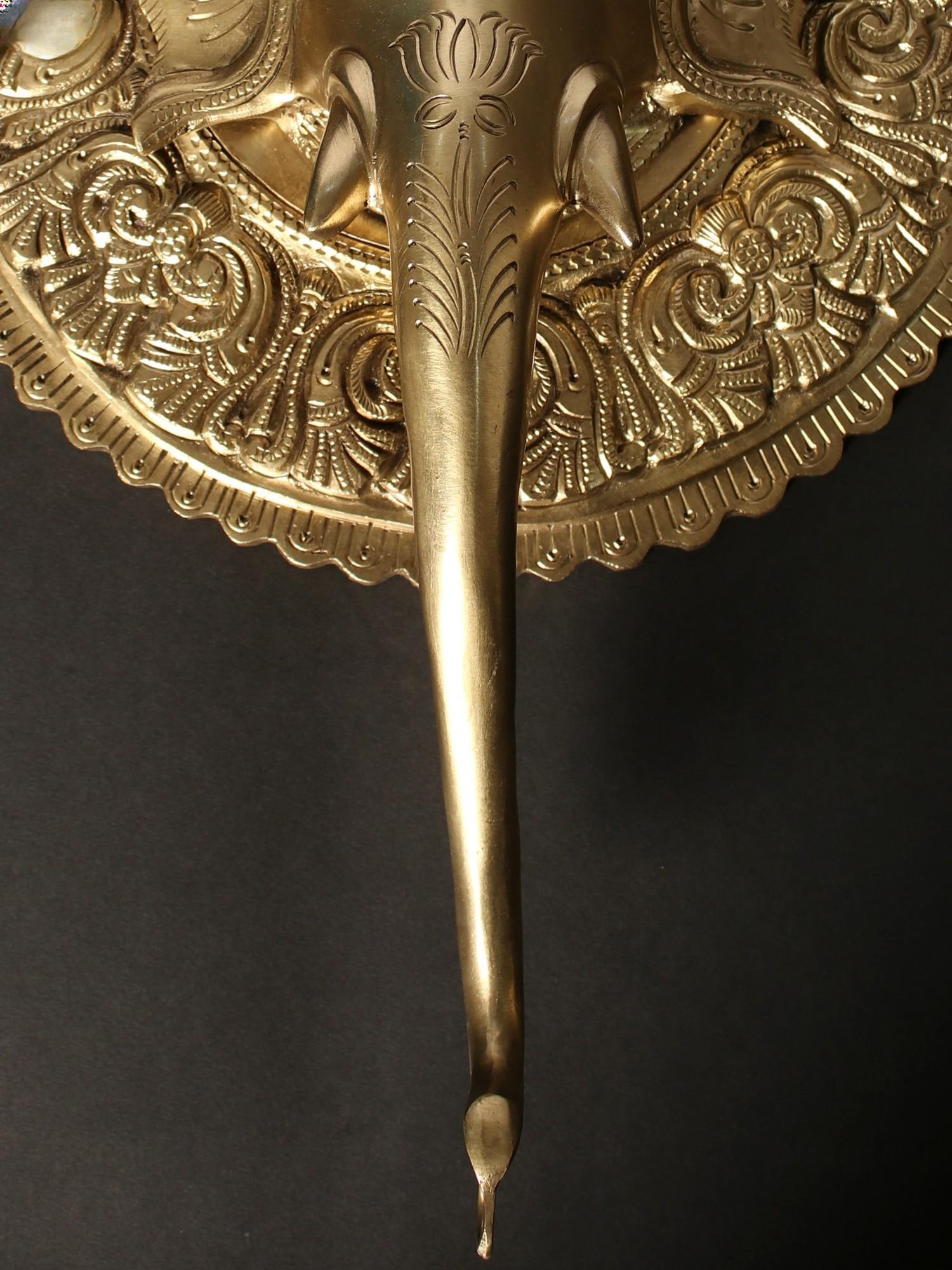 19" Fine Quality Ganesha Face Wall Hanging with Bracket | Hoysala Bronze Statue - 2