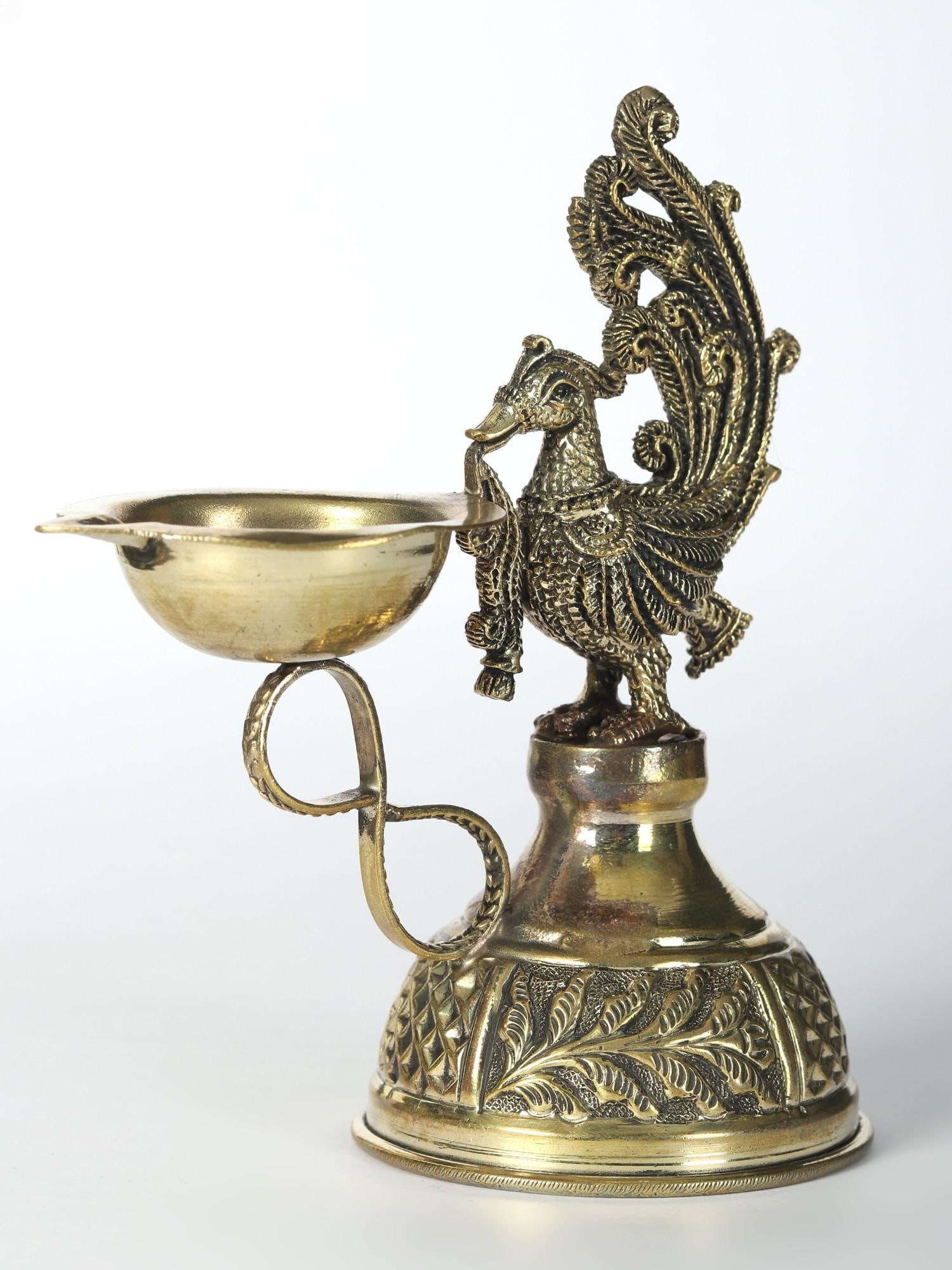 5" Small Brass Superfine Attractive Peacock Diya - 2