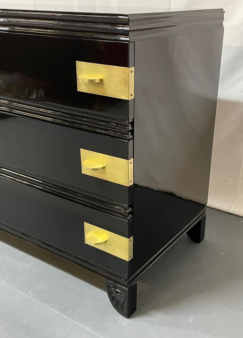 Black Lacquered Campaign Chest, Dresser or Commode, Hollywood Regency, Parzinger - 12