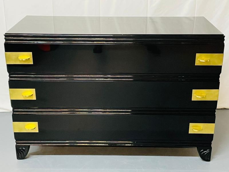 Black Lacquered Campaign Chest, Dresser or Commode, Hollywood Regency, Parzinger - 2